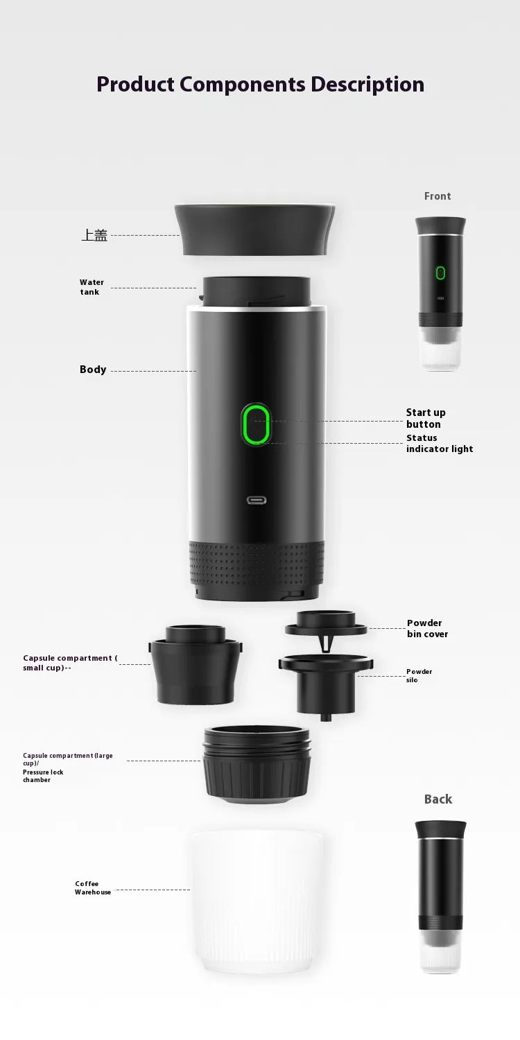 Electric Grinder Coffee Travel Handy 3 In1 Espresso Portable Coffee Espresso Maker Machine Cafe Portable Capsule Coffee Machine Kitchen Gadgets
