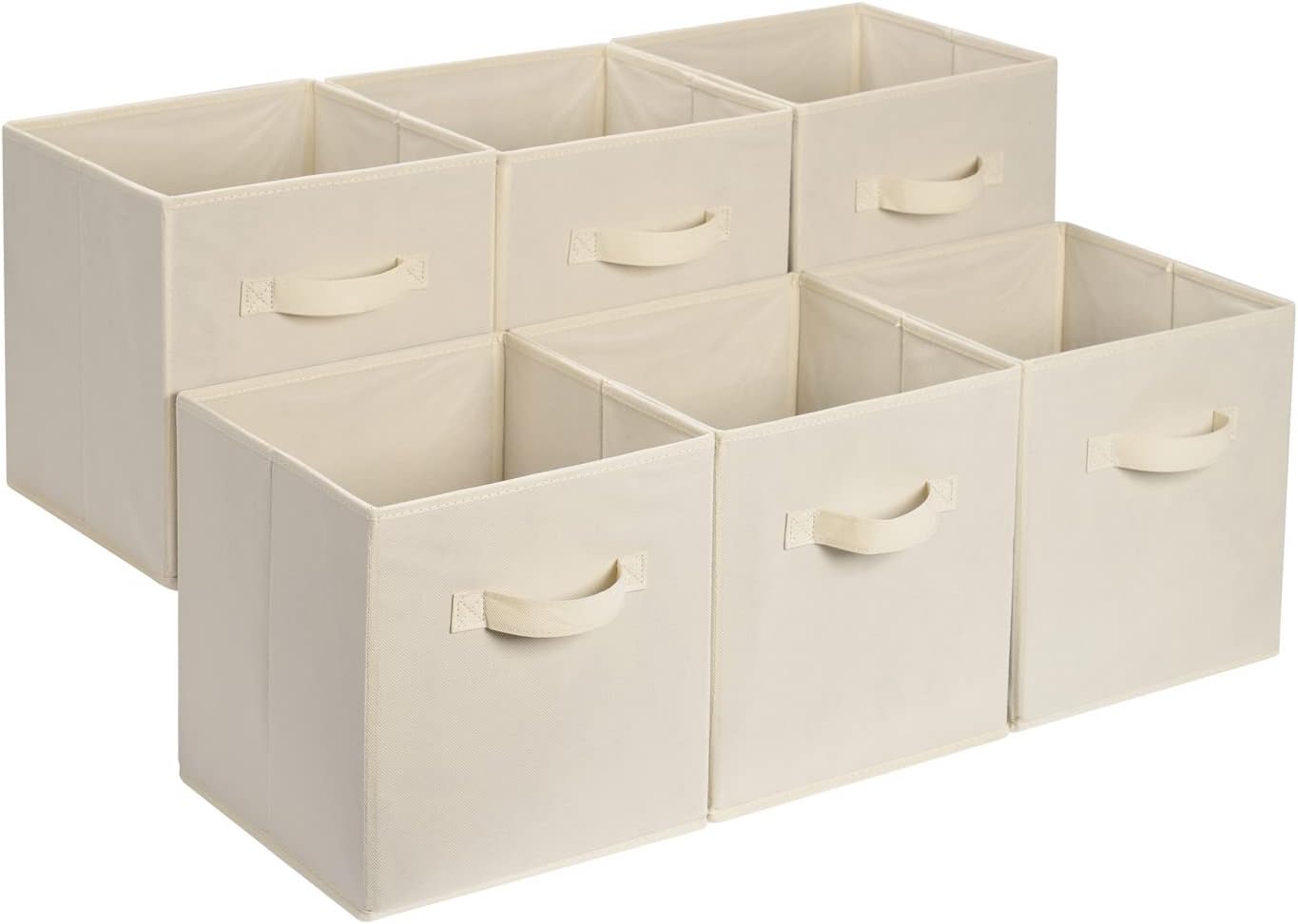 Amazon Basics Collapsible Fabric Storage Cubes Organizer with Handles, Sturdy Storage Bins for Organization, 10.5" x 10.5" x 11", Beige, 6-Pack