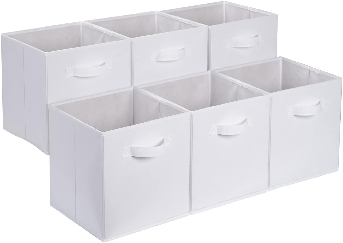 Amazon Basics Collapsible Fabric Storage Cubes Organizer with Handles, Sturdy Storage Bins for Organization, 10.5" x 10.5" x 11", Beige, 6-Pack