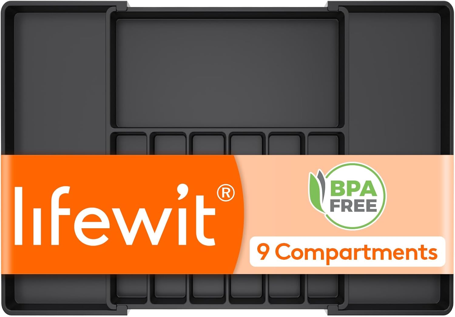 Lifewit Expandable Silverware Organizer, Plastic Utensil Tray for Kitchen Drawer, BPA Free Flatware Cutlery Holder, Space-Saving Storage for Spoons Forks Knives, 8.5-14 x 12 x 1.5 inch, Black