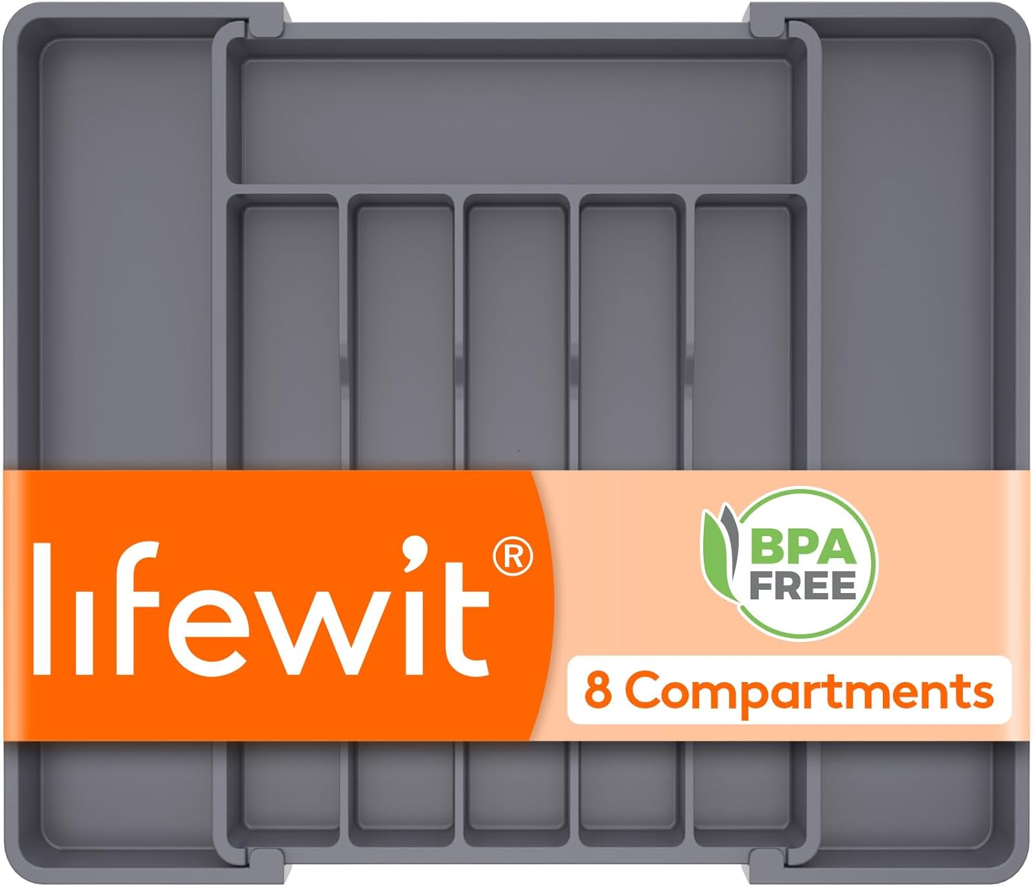 Lifewit Expandable Silverware Organizer, Plastic Utensil Tray for Kitchen Drawer, BPA Free Flatware Cutlery Holder, Space-Saving Storage for Spoons Forks Knives, 8.5-14 x 12 x 1.5 inch, Black