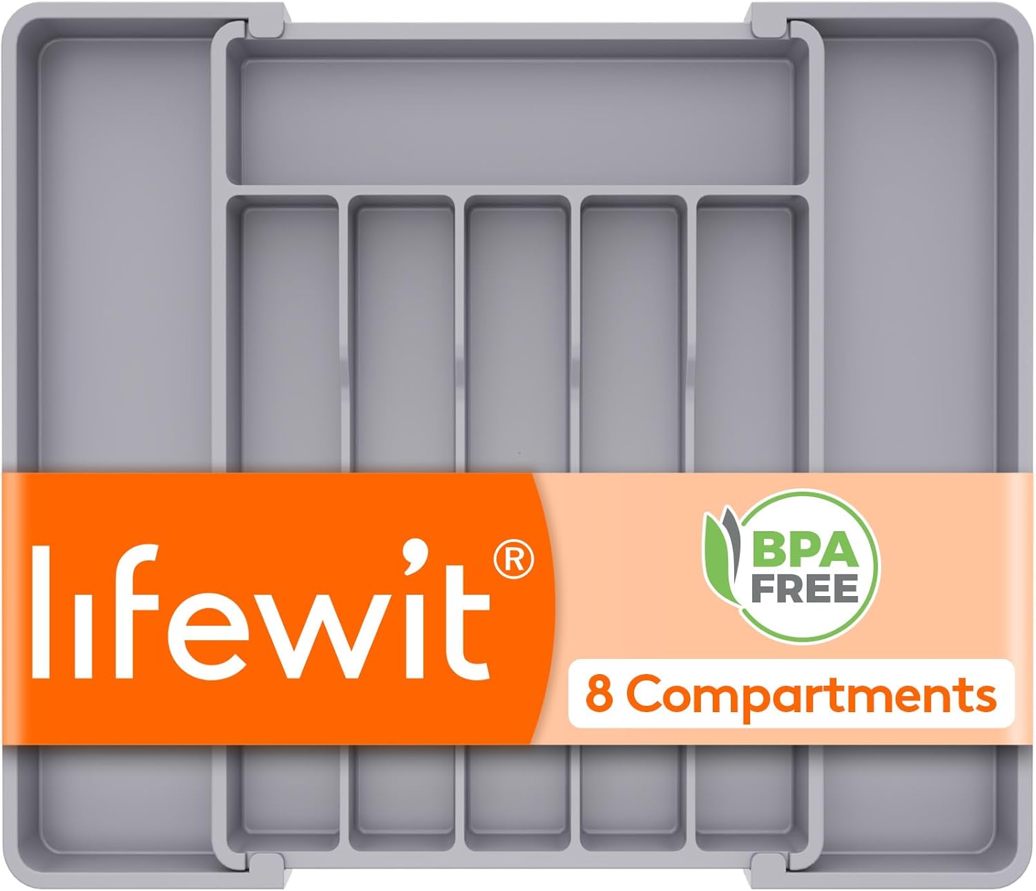 Lifewit Expandable Silverware Organizer, Plastic Utensil Tray for Kitchen Drawer, BPA Free Flatware Cutlery Holder, Space-Saving Storage for Spoons Forks Knives, 8.5-14 x 12 x 1.5 inch, Black