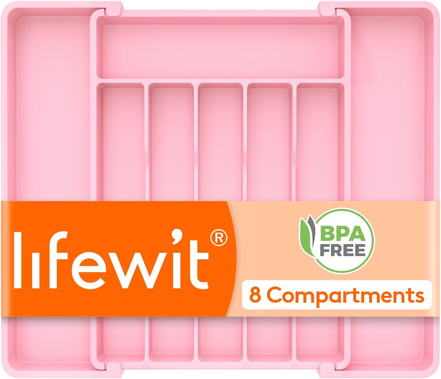 Lifewit Expandable Silverware Organizer, Plastic Utensil Tray for Kitchen Drawer, BPA Free Flatware Cutlery Holder, Space-Saving Storage for Spoons Forks Knives, 8.5-14 x 12 x 1.5 inch, Black