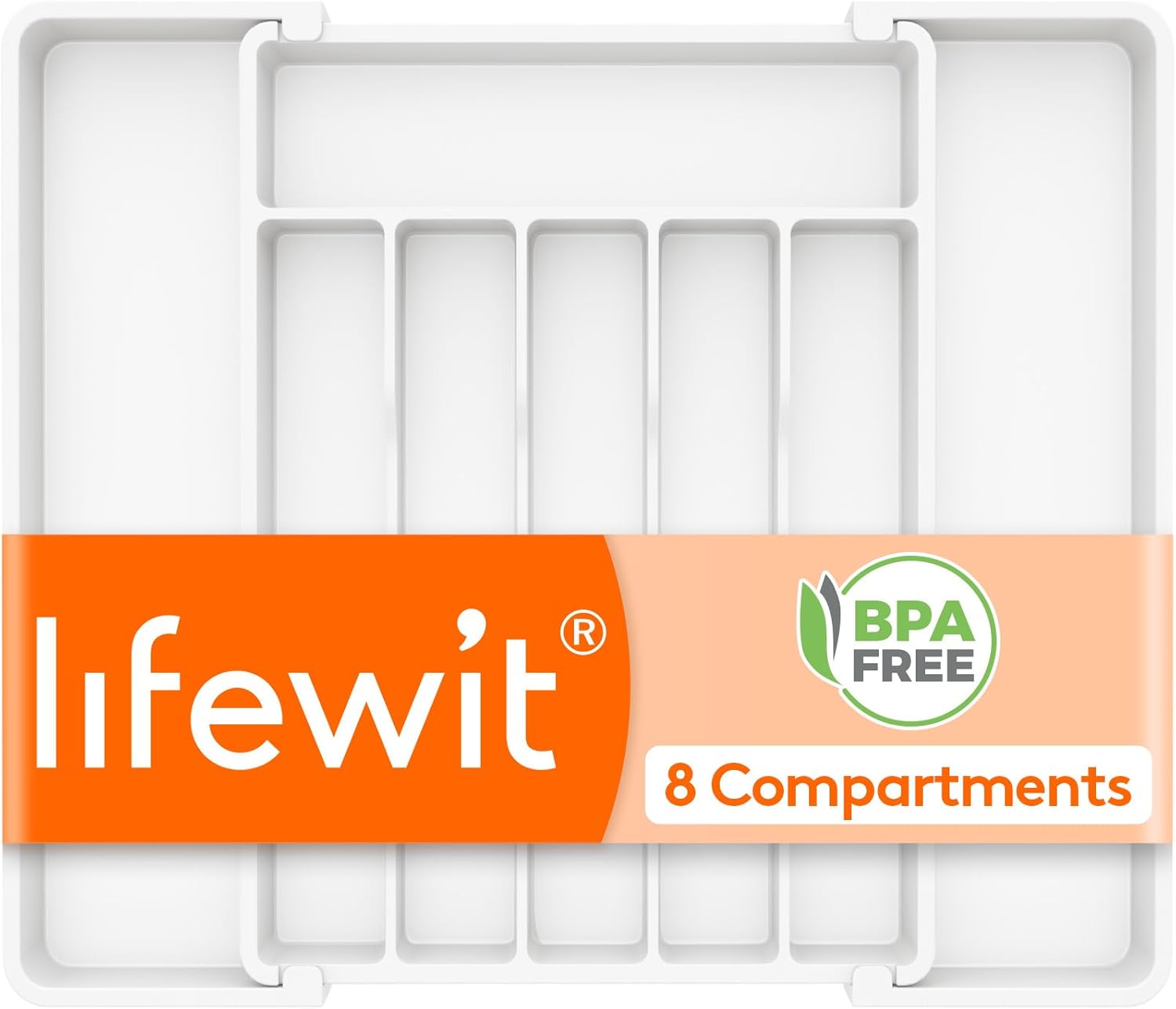 Lifewit Expandable Silverware Organizer, Plastic Utensil Tray for Kitchen Drawer, BPA Free Flatware Cutlery Holder, Space-Saving Storage for Spoons Forks Knives, 8.5-14 x 12 x 1.5 inch, Black