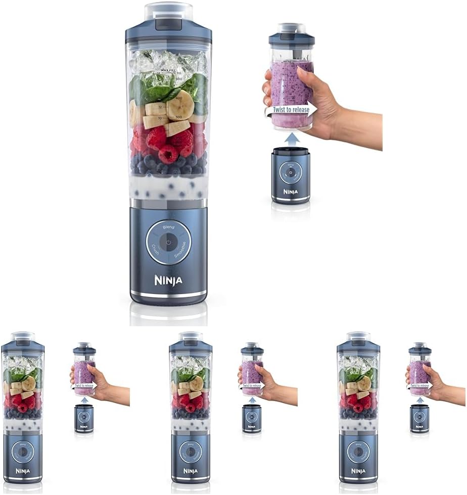 Ninja Blast Max, Portable Blender + Twist & Go, Personal Smoothie, Blend, Ice Crush, 3 Programs, Cordless, 22 oz removable Vessel, Dishwasher Safe, Leakproof, Navy, BC251NV