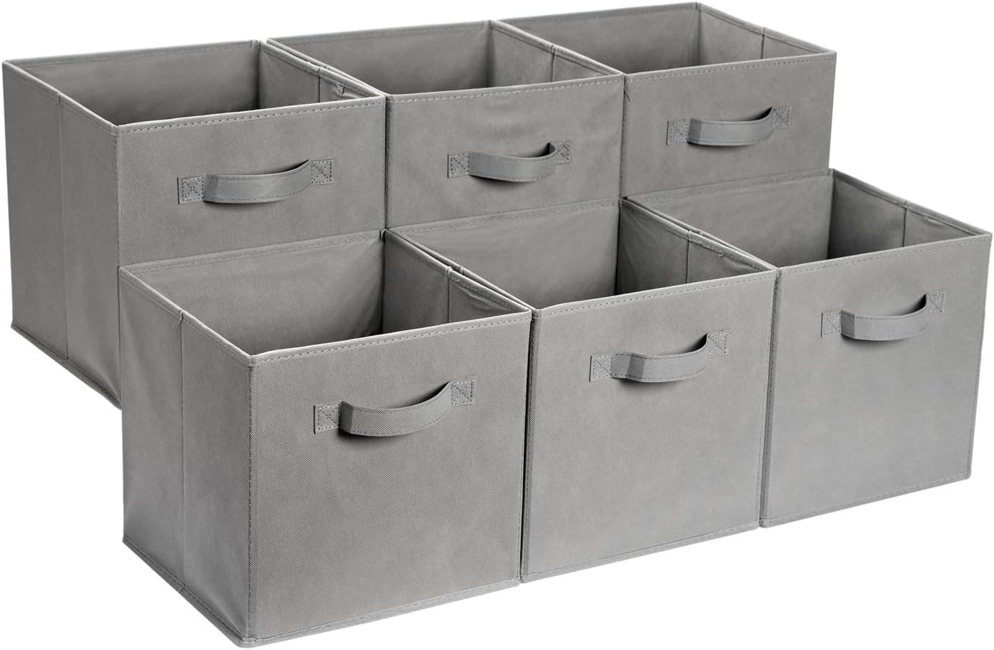 Amazon Basics Collapsible Fabric Storage Cubes Organizer with Handles, Sturdy Storage Bins for Organization, 10.5" x 10.5" x 11", Beige, 6-Pack