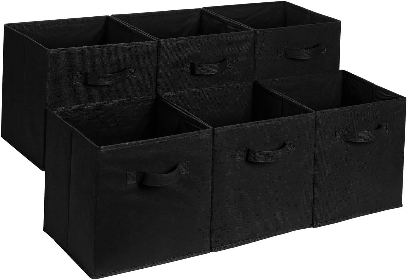 Amazon Basics Collapsible Fabric Storage Cubes Organizer with Handles, Sturdy Storage Bins for Organization, 10.5" x 10.5" x 11", Beige, 6-Pack