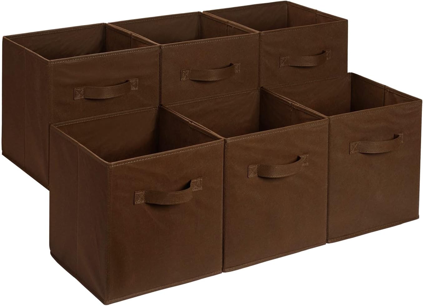Amazon Basics Collapsible Fabric Storage Cubes Organizer with Handles, Sturdy Storage Bins for Organization, 10.5" x 10.5" x 11", Beige, 6-Pack