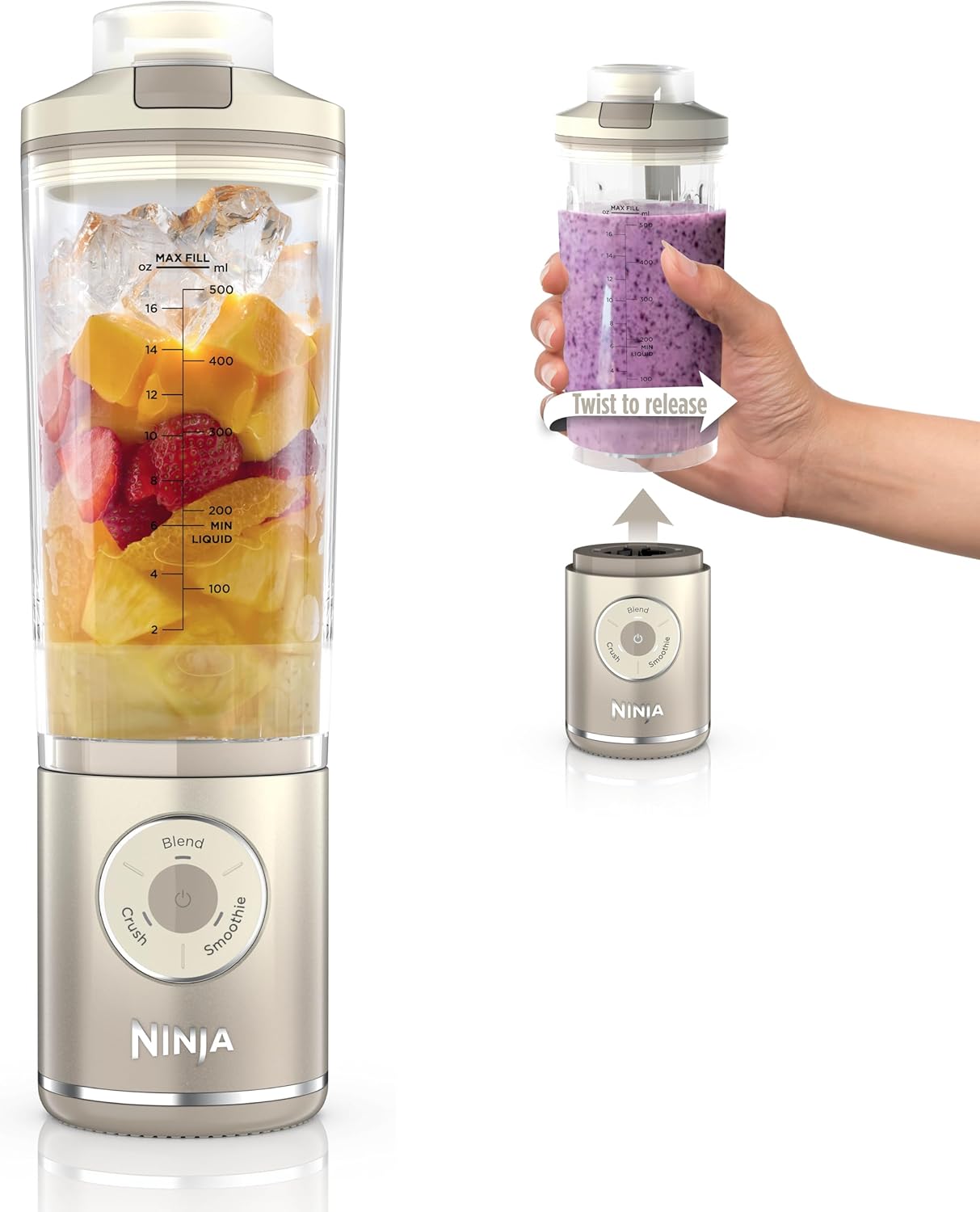 Ninja Blast Max, Portable Blender + Twist & Go, Personal Smoothie, Blend, Ice Crush, 3 Programs, Cordless, 22 oz removable Vessel, Dishwasher Safe, Leakproof, Navy, BC251NV