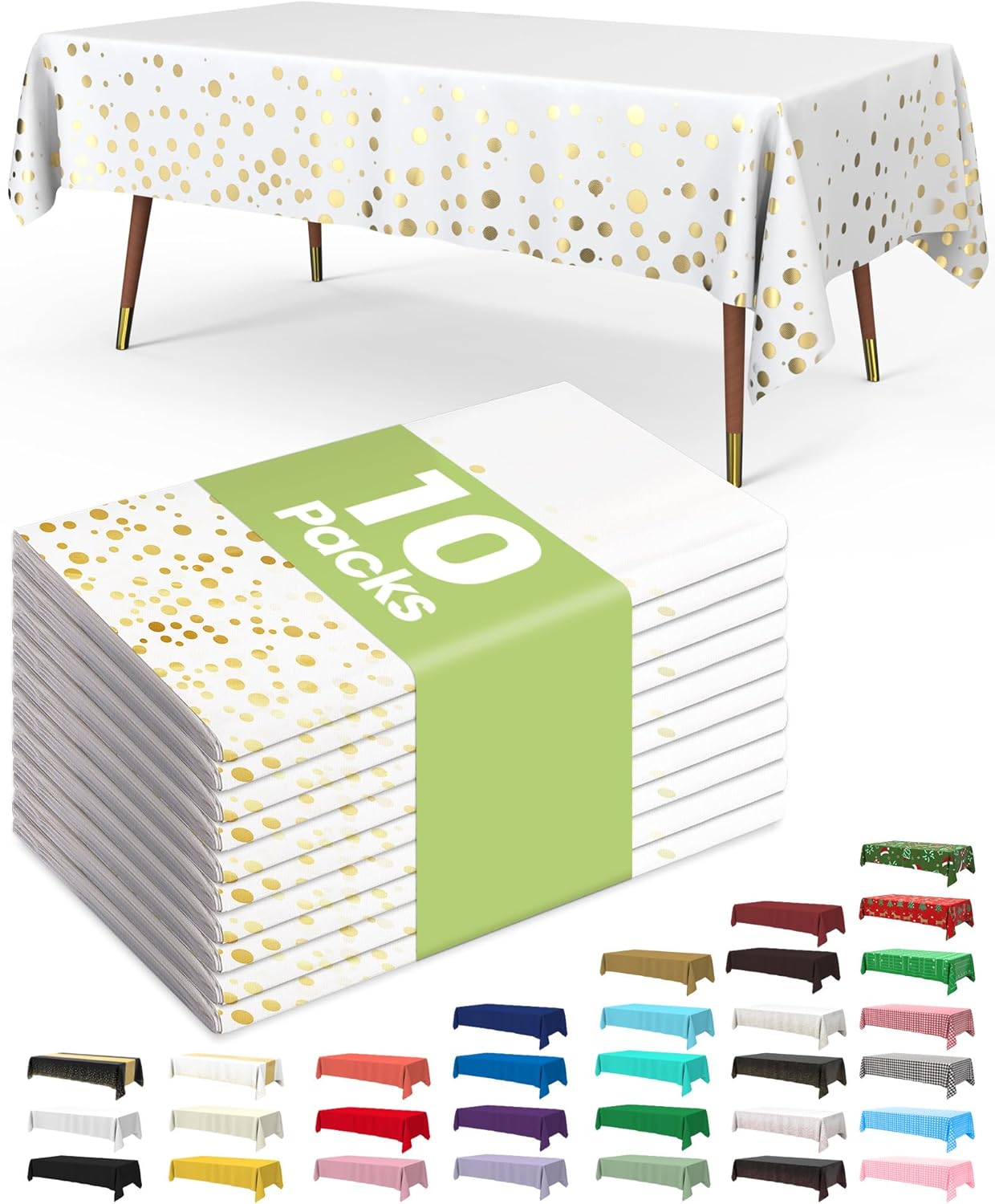 Pureegg Plastic Table Cloth 10 Pack, 54 x 108 Inch Disposable Table Cloths for Party, Picnic and Wedding, Rectangle, White