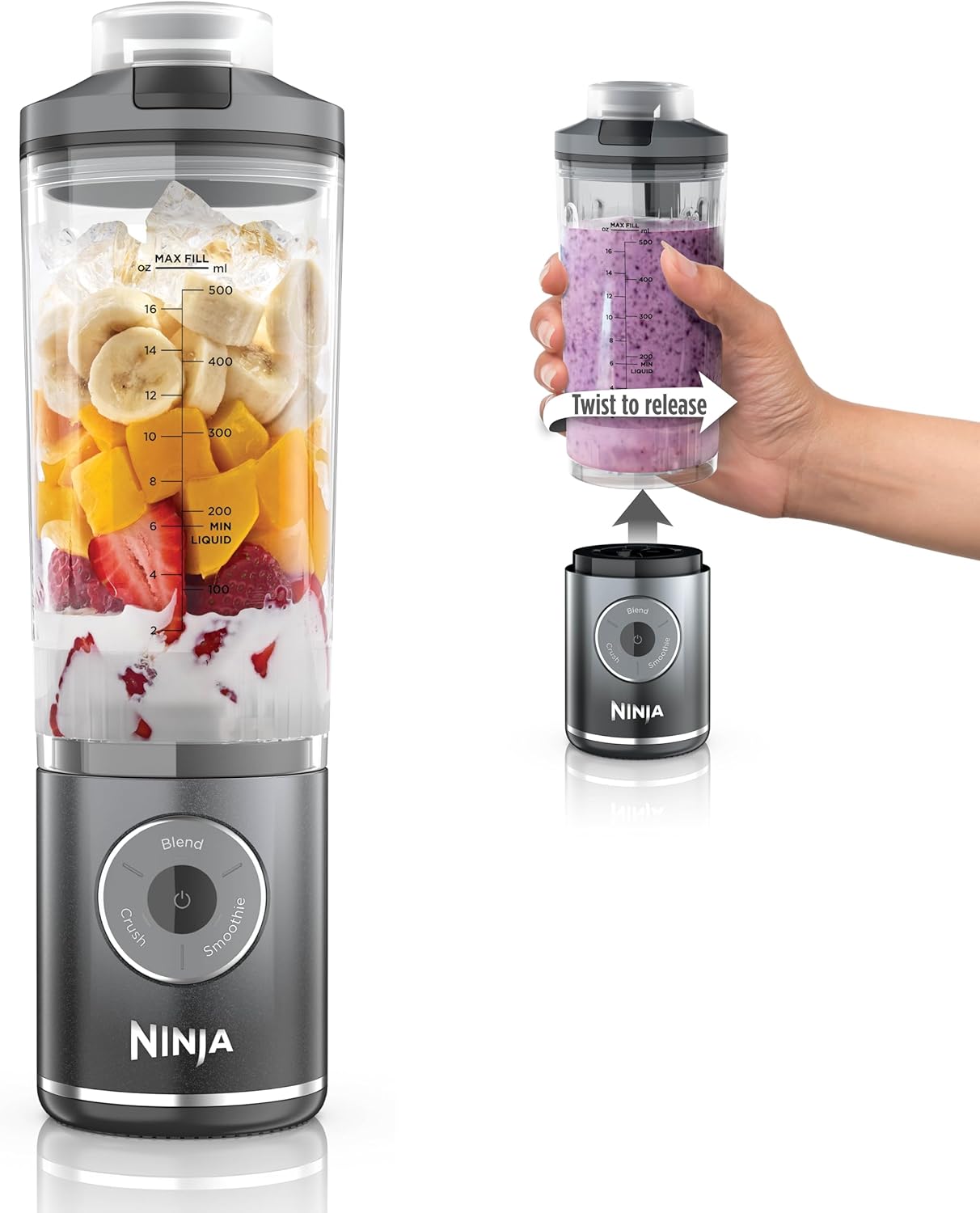 Ninja Blast Max, Portable Blender + Twist & Go, Personal Smoothie, Blend, Ice Crush, 3 Programs, Cordless, 22 oz removable Vessel, Dishwasher Safe, Leakproof, Navy, BC251NV