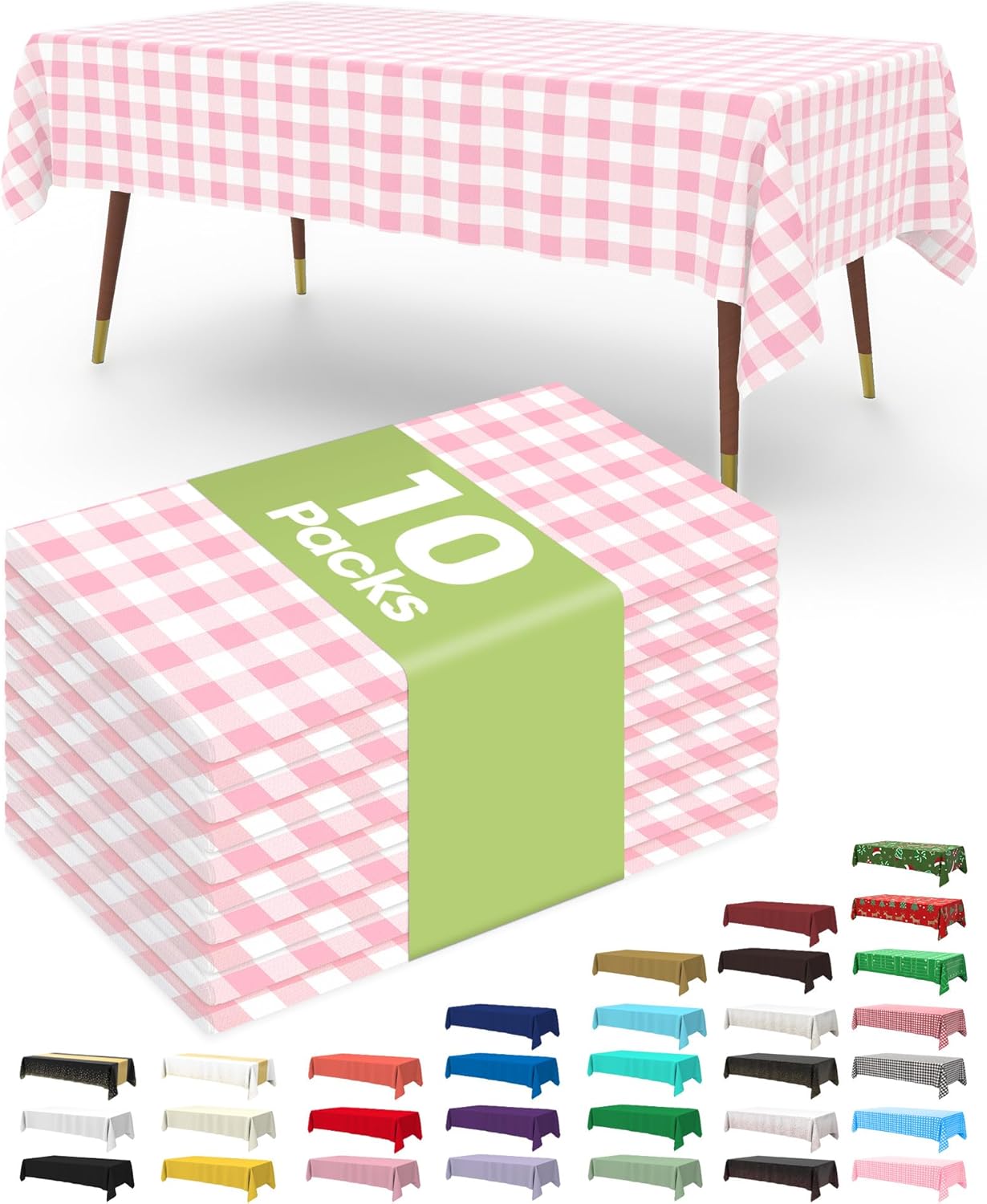 Pureegg Plastic Table Cloth 10 Pack, 54 x 108 Inch Disposable Table Cloths for Party, Picnic and Wedding, Rectangle, White