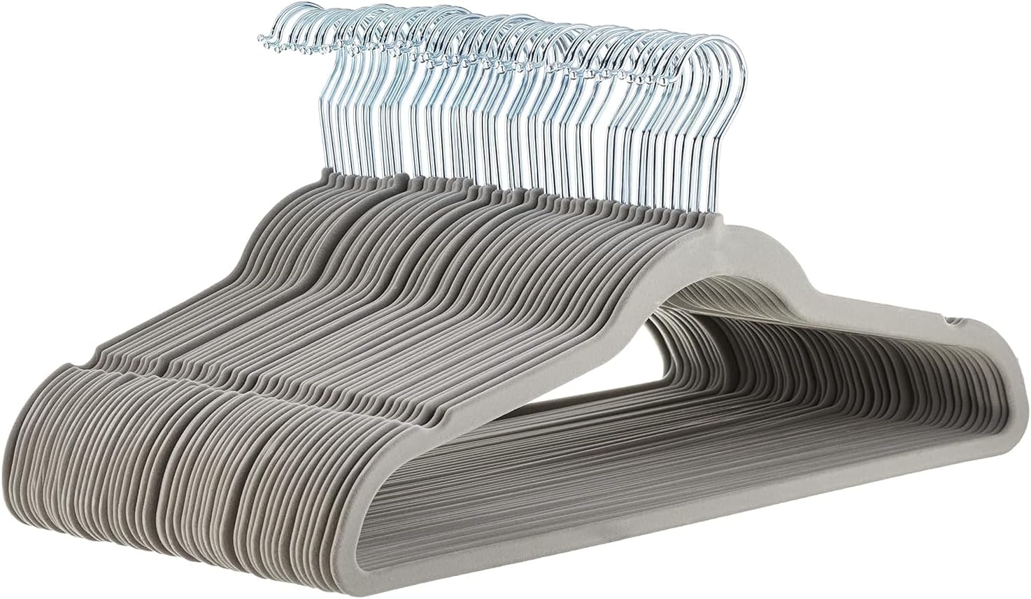 Amazon Basics Slim Velvet Non-Slip Space Saving Suit Clothes Hangers, Closet Organizer, Black, 50-Pack