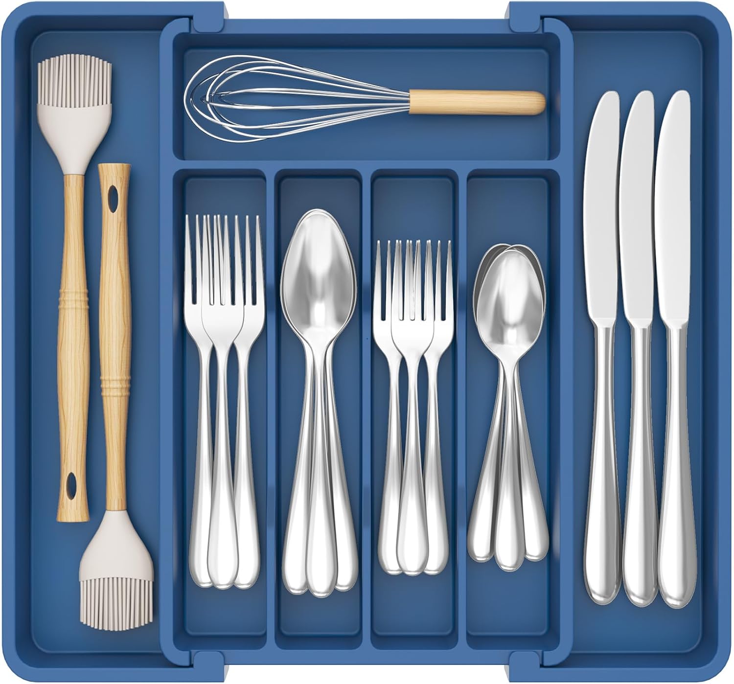 Lifewit Expandable Silverware Organizer, Plastic Utensil Tray for Kitchen Drawer, BPA Free Flatware Cutlery Holder, Space-Saving Storage for Spoons Forks Knives, 8.5-14 x 12 x 1.5 inch, Black