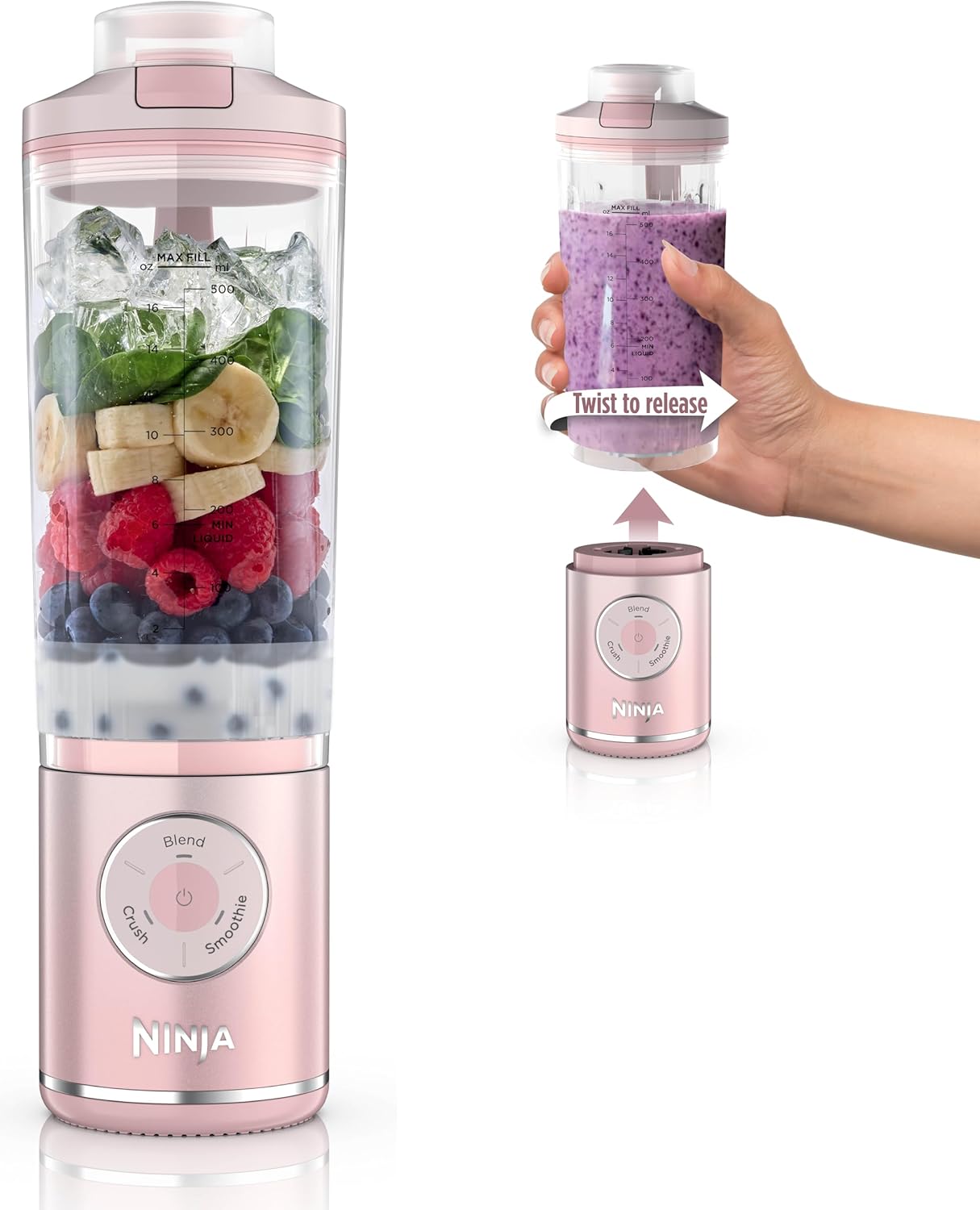 Ninja Blast Max, Portable Blender + Twist & Go, Personal Smoothie, Blend, Ice Crush, 3 Programs, Cordless, 22 oz removable Vessel, Dishwasher Safe, Leakproof, Navy, BC251NV