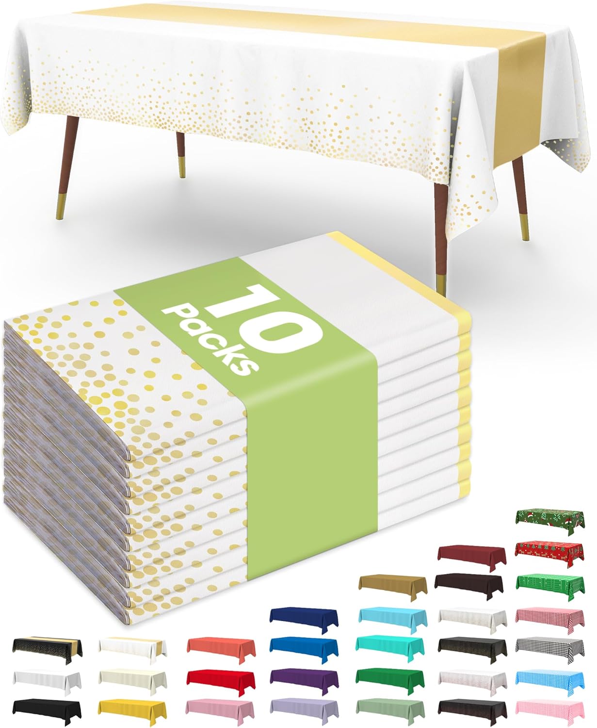 Pureegg Plastic Table Cloth 10 Pack, 54 x 108 Inch Disposable Table Cloths for Party, Picnic and Wedding, Rectangle, White