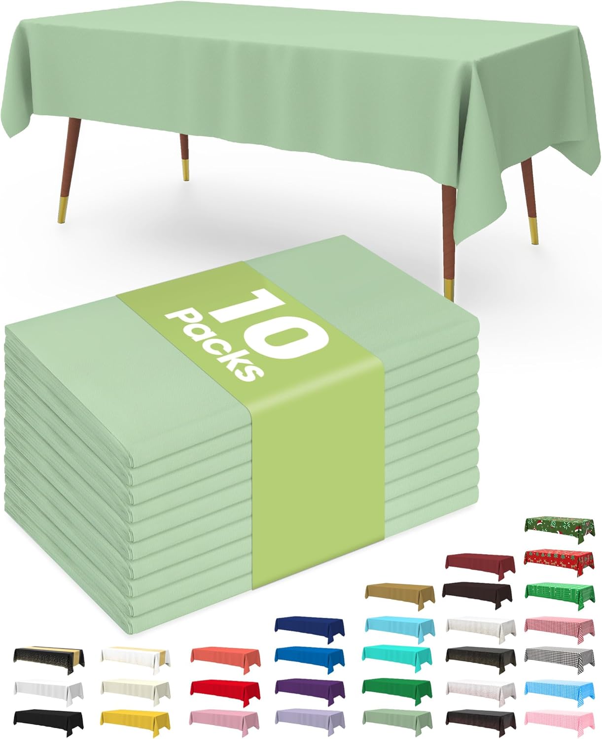 Pureegg Plastic Table Cloth 10 Pack, 54 x 108 Inch Disposable Table Cloths for Party, Picnic and Wedding, Rectangle, White