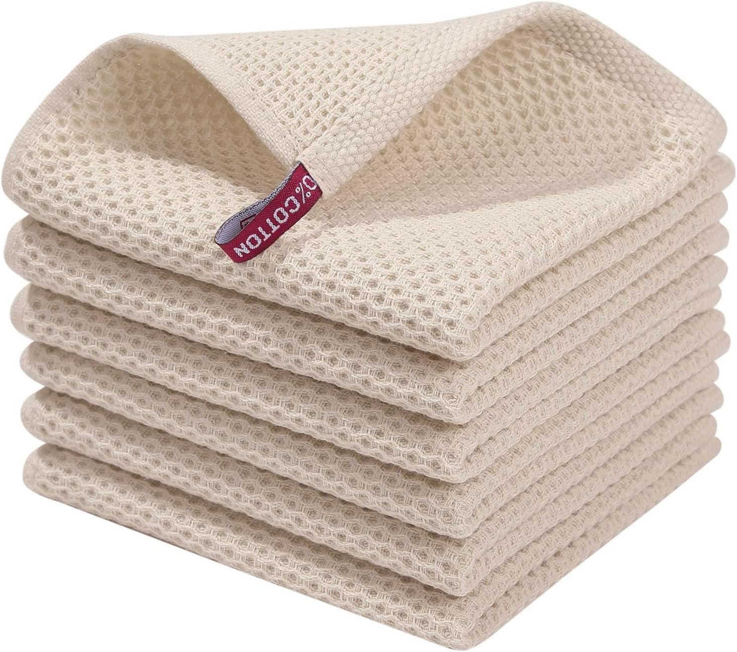 Homaxy 100% Cotton Waffle Weave Kitchen Dish Cloths, Ultra Soft Absorbent Quick Drying Dish Towels, 12 x 12 Inches, 6-Pack, Dark Grey