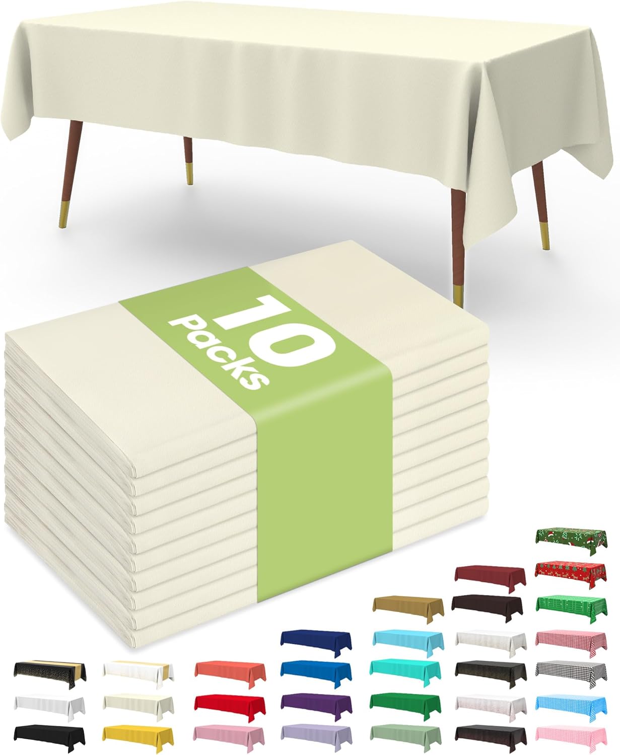 Pureegg Plastic Table Cloth 10 Pack, 54 x 108 Inch Disposable Table Cloths for Party, Picnic and Wedding, Rectangle, White
