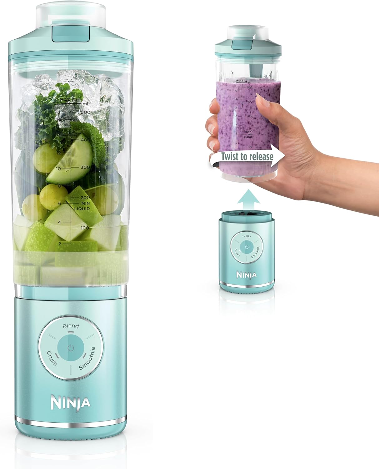 Ninja Blast Max, Portable Blender + Twist & Go, Personal Smoothie, Blend, Ice Crush, 3 Programs, Cordless, 22 oz removable Vessel, Dishwasher Safe, Leakproof, Navy, BC251NV