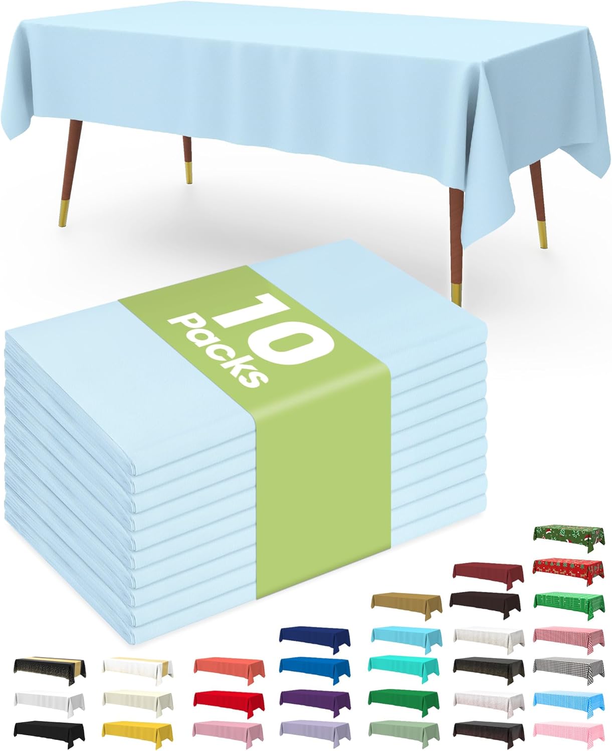 Pureegg Plastic Table Cloth 10 Pack, 54 x 108 Inch Disposable Table Cloths for Party, Picnic and Wedding, Rectangle, White