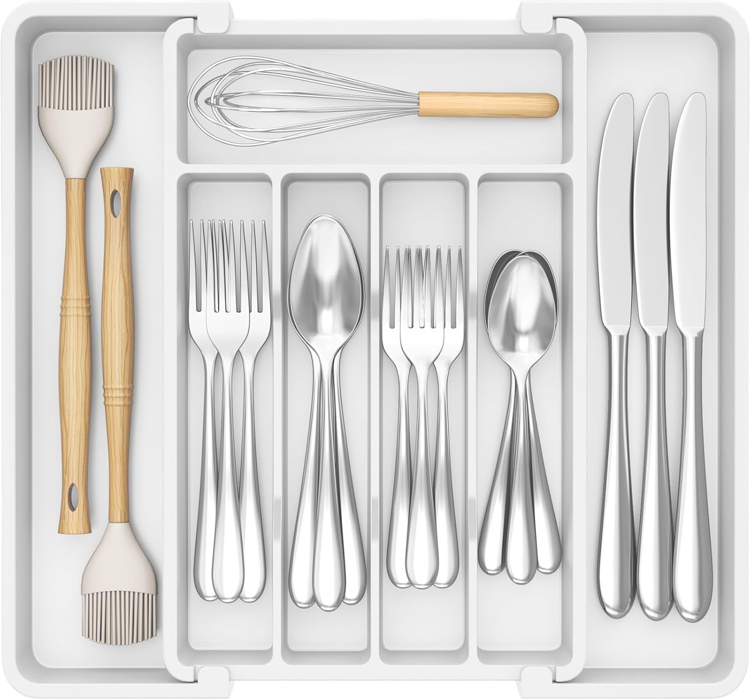 Lifewit Expandable Silverware Organizer, Plastic Utensil Tray for Kitchen Drawer, BPA Free Flatware Cutlery Holder, Space-Saving Storage for Spoons Forks Knives, 8.5-14 x 12 x 1.5 inch, Black