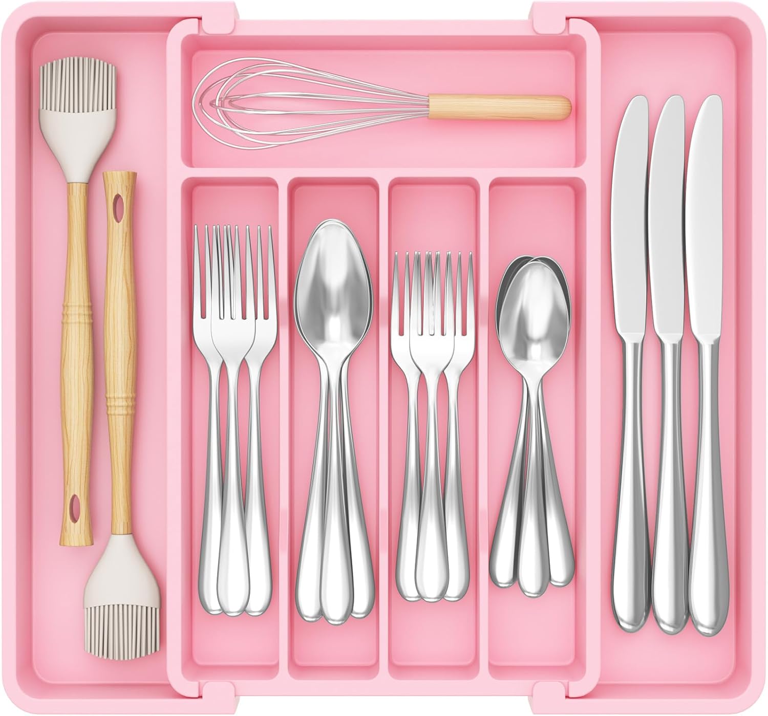 Lifewit Expandable Silverware Organizer, Plastic Utensil Tray for Kitchen Drawer, BPA Free Flatware Cutlery Holder, Space-Saving Storage for Spoons Forks Knives, 8.5-14 x 12 x 1.5 inch, Black