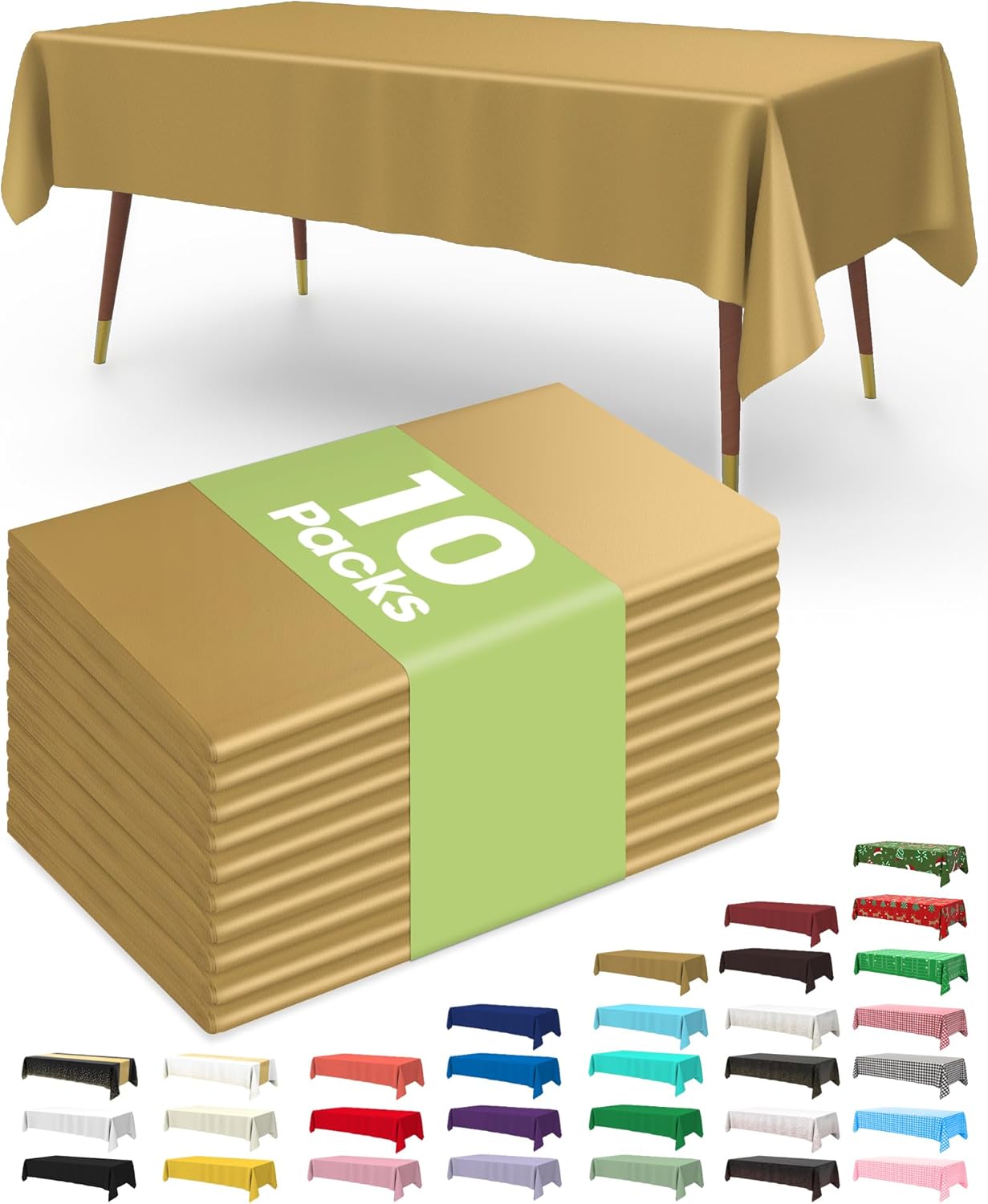 Pureegg Plastic Table Cloth 10 Pack, 54 x 108 Inch Disposable Table Cloths for Party, Picnic and Wedding, Rectangle, White