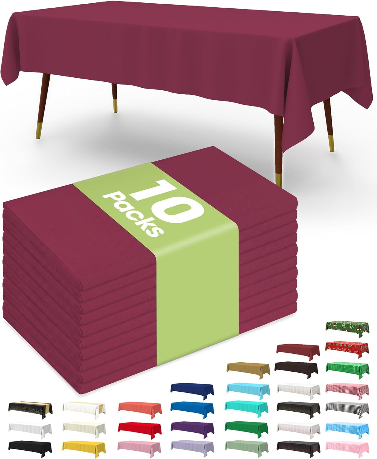 Pureegg Plastic Table Cloth 10 Pack, 54 x 108 Inch Disposable Table Cloths for Party, Picnic and Wedding, Rectangle, White