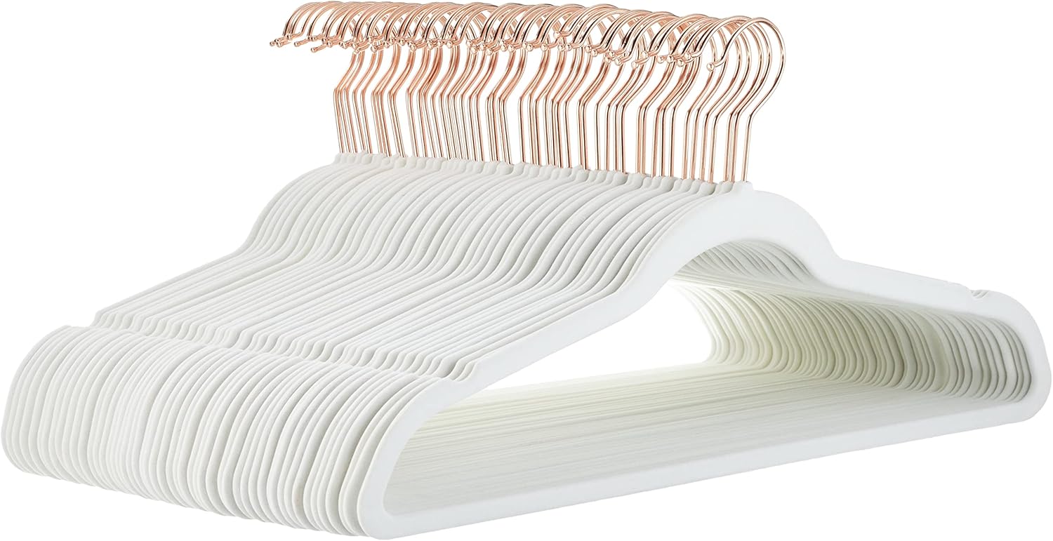 Amazon Basics Slim Velvet Non-Slip Space Saving Suit Clothes Hangers, Closet Organizer, Black, 50-Pack