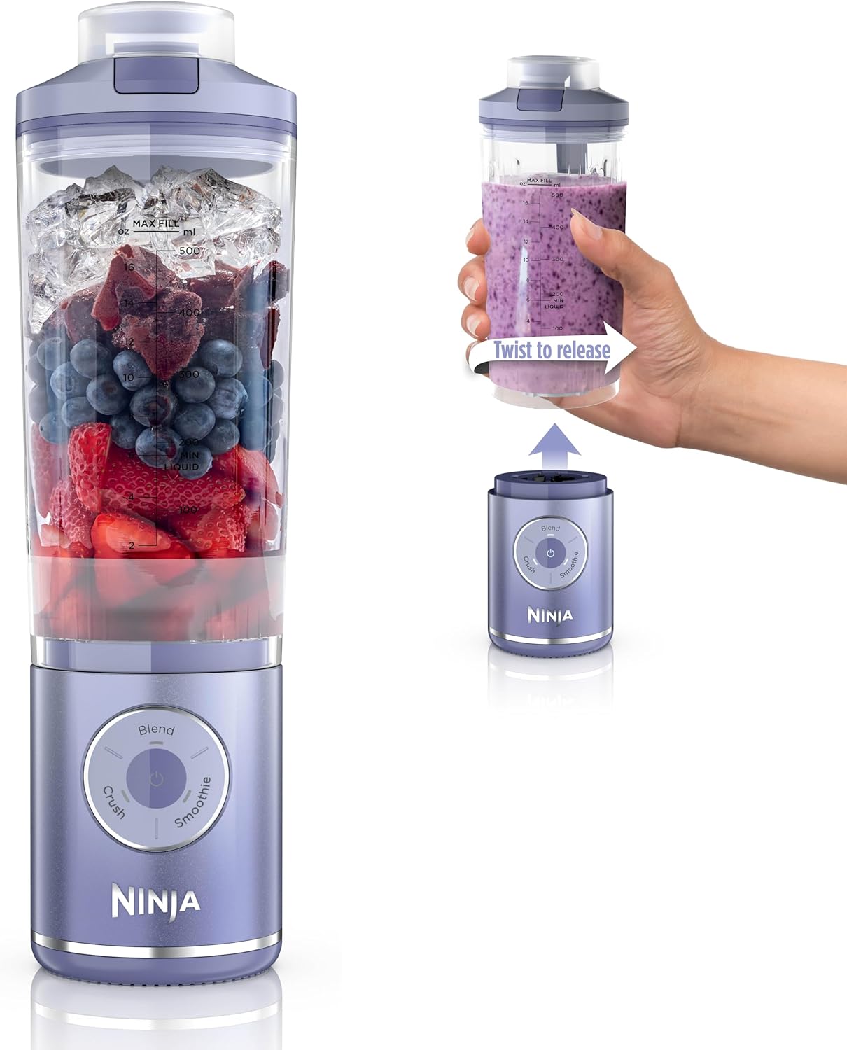 Ninja Blast Max, Portable Blender + Twist & Go, Personal Smoothie, Blend, Ice Crush, 3 Programs, Cordless, 22 oz removable Vessel, Dishwasher Safe, Leakproof, Navy, BC251NV
