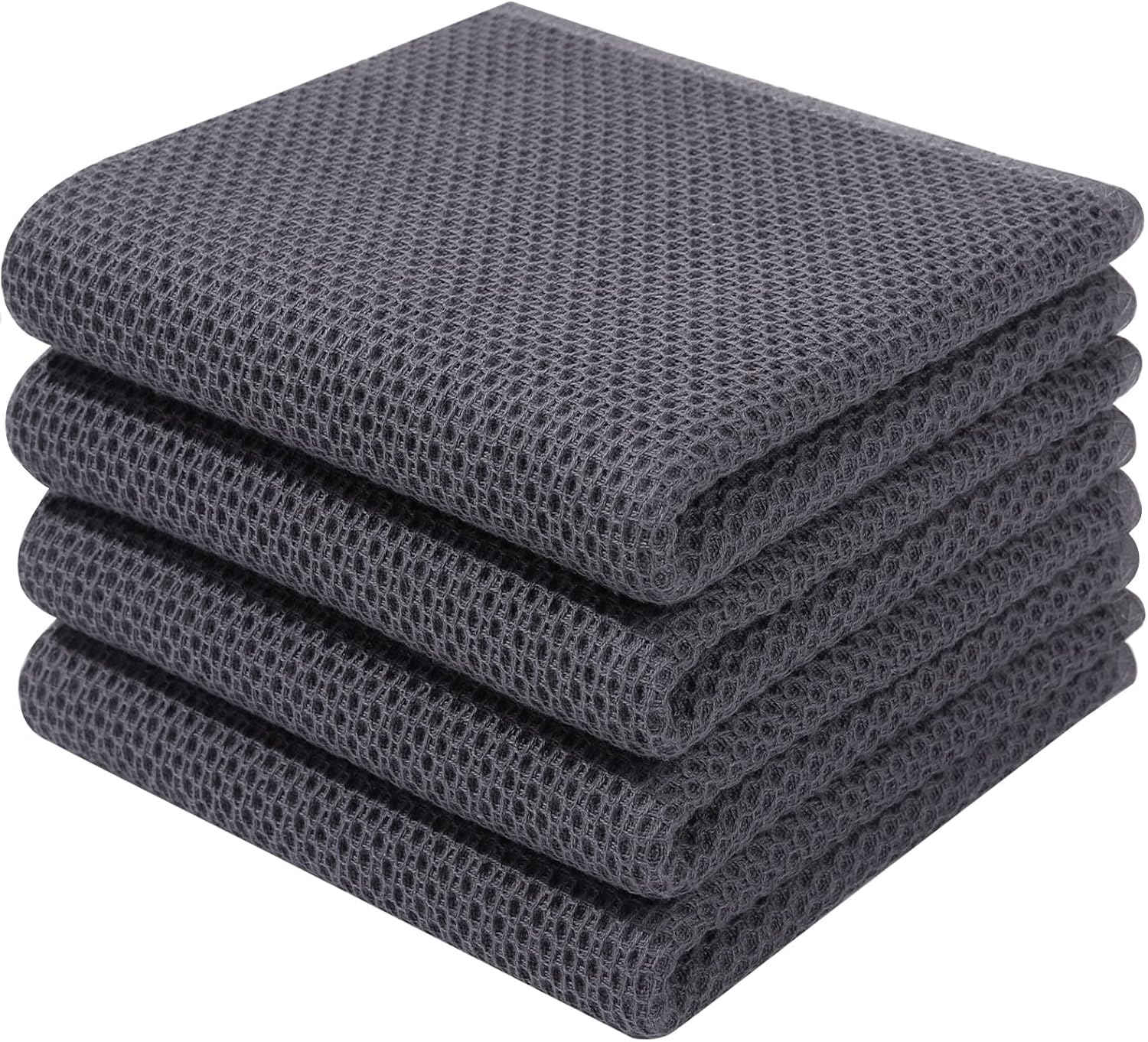 Homaxy 100% Cotton Waffle Weave Kitchen Dish Cloths, Ultra Soft Absorbent Quick Drying Dish Towels, 12 x 12 Inches, 6-Pack, Dark Grey