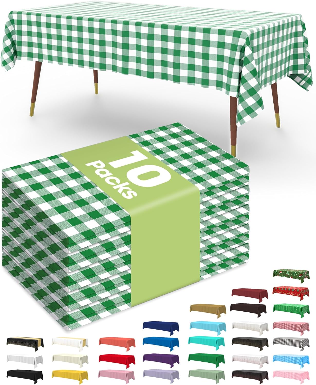 Pureegg Plastic Table Cloth 10 Pack, 54 x 108 Inch Disposable Table Cloths for Party, Picnic and Wedding, Rectangle, White