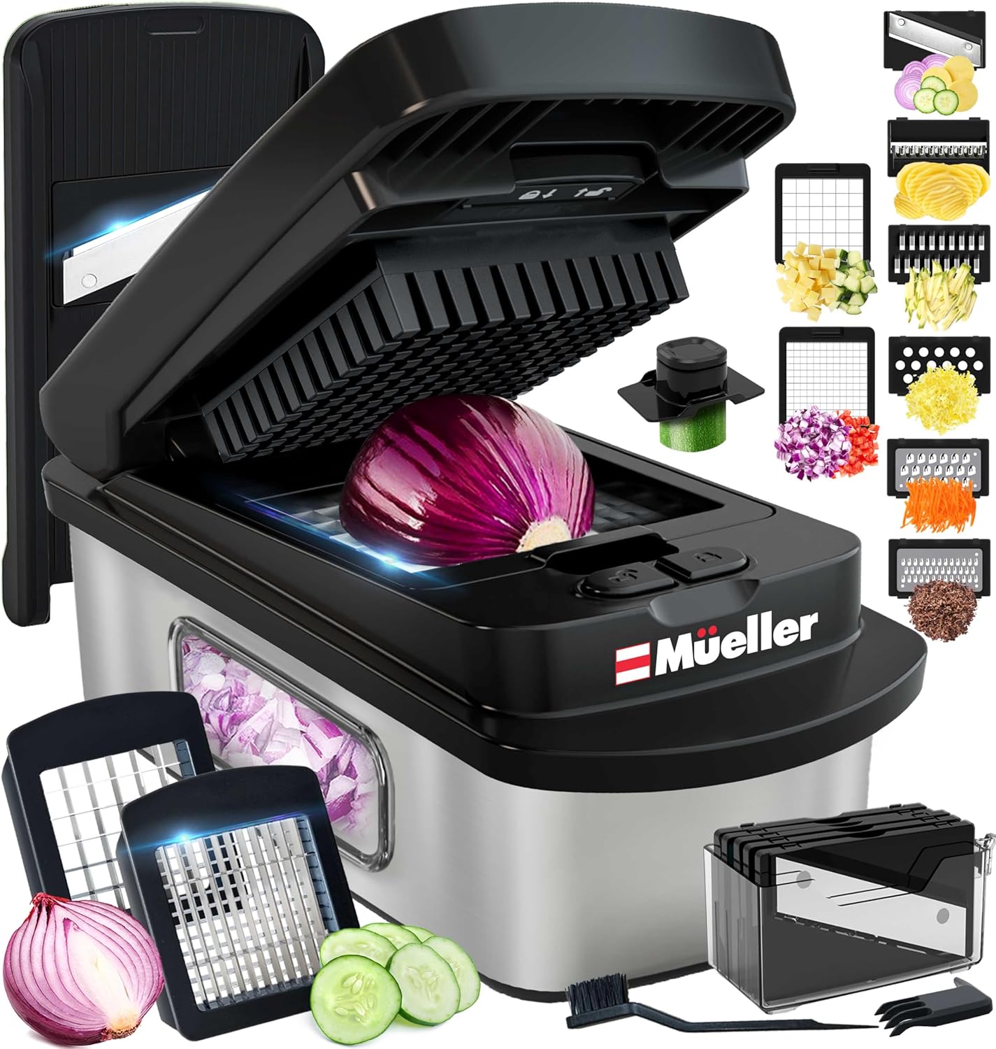 Mueller The Real Original Pro Chopper since 2013 Vegetable Chopper Mandoline Slicer, 8 Blade Food Veggie Chopper Onion Vegetable Cutter with Container, Kitchen Gadgets & Essentials, (10 in 1)