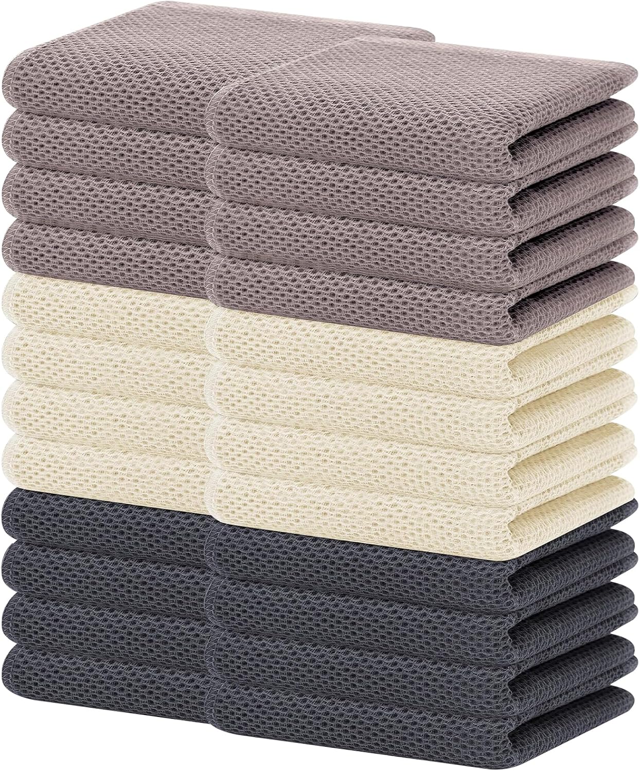 Homaxy 100% Cotton Waffle Weave Kitchen Dish Cloths, Ultra Soft Absorbent Quick Drying Dish Towels, 12 x 12 Inches, 6-Pack, Dark Grey