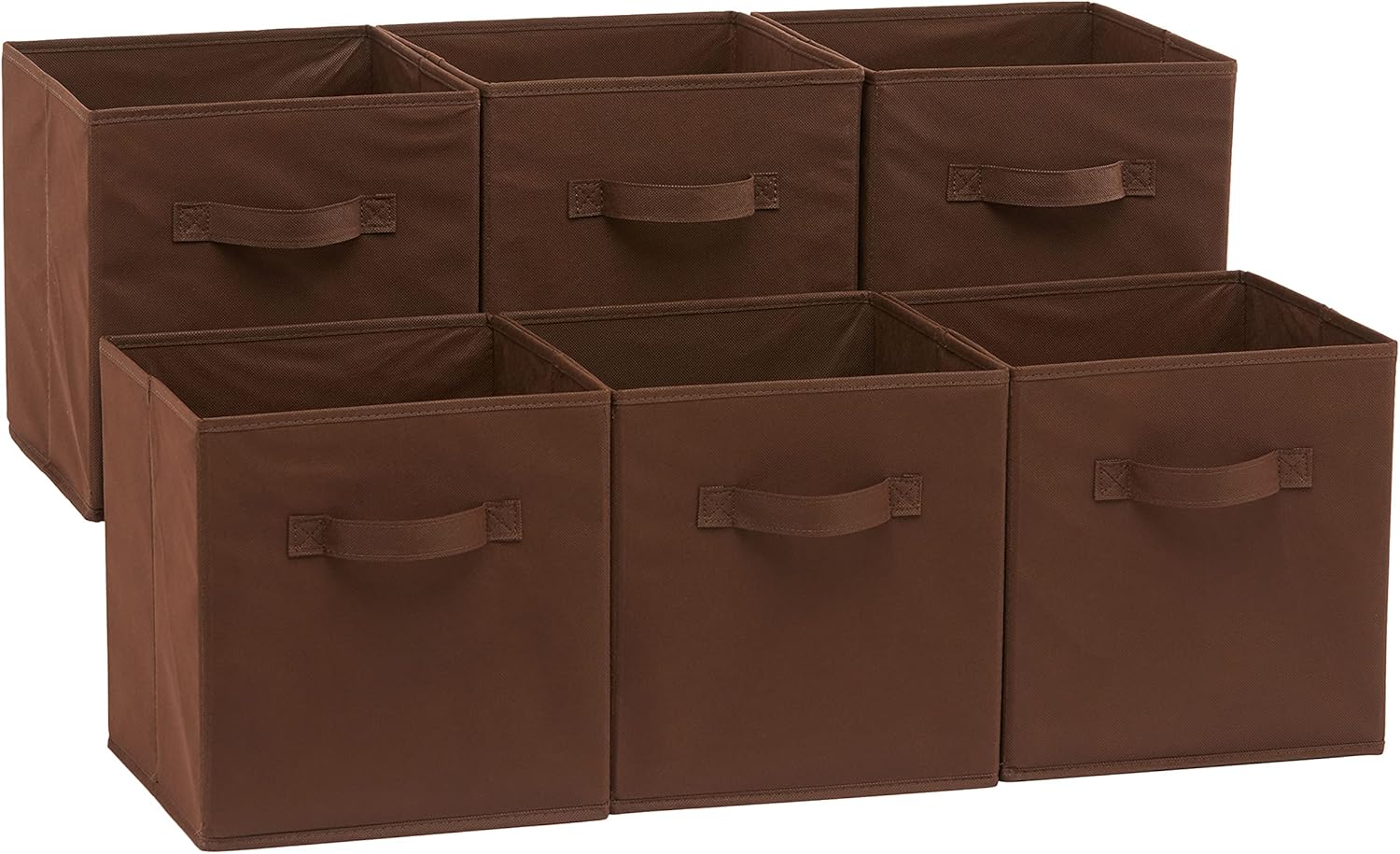Amazon Basics Collapsible Fabric Storage Cubes Organizer with Handles, Sturdy Storage Bins for Organization, 10.5" x 10.5" x 11", Beige, 6-Pack