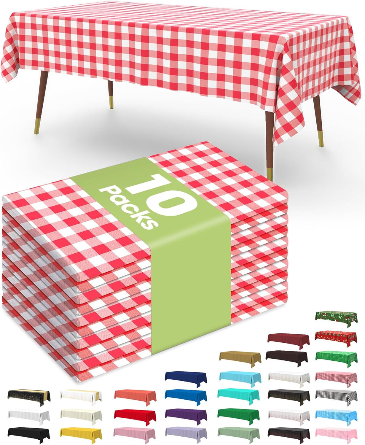 Pureegg Plastic Table Cloth 10 Pack, 54 x 108 Inch Disposable Table Cloths for Party, Picnic and Wedding, Rectangle, White