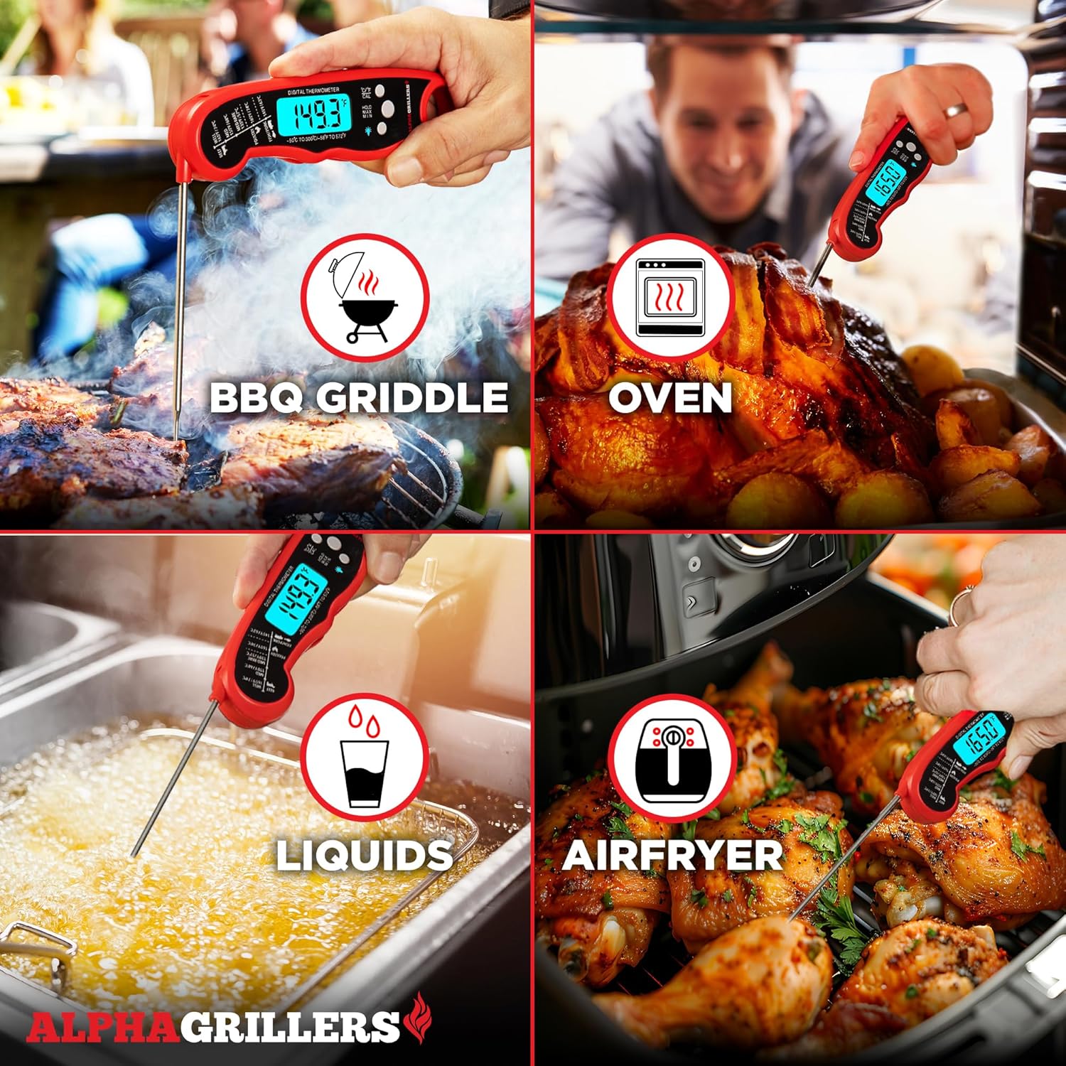 Alpha Grillers Meat Thermometer Digital – Instant Read Food Thermometer for Cooking & Grilling – Professional Kitchen Fathers Day Gift for Dad Men Him Husband