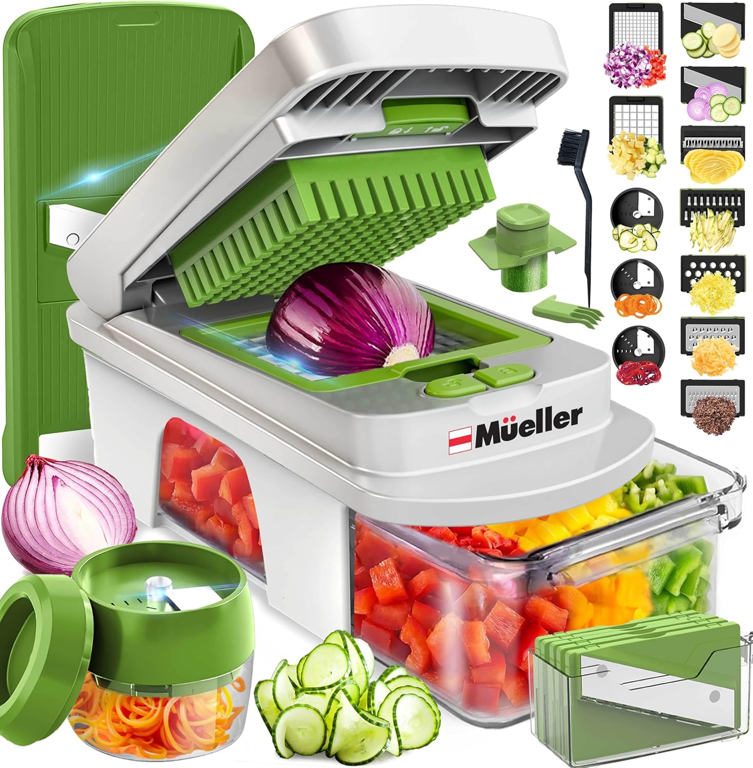 Mueller The Real Original Pro Chopper since 2013 Vegetable Chopper Mandoline Slicer, 8 Blade Food Veggie Chopper Onion Vegetable Cutter with Container, Kitchen Gadgets & Essentials, (10 in 1)