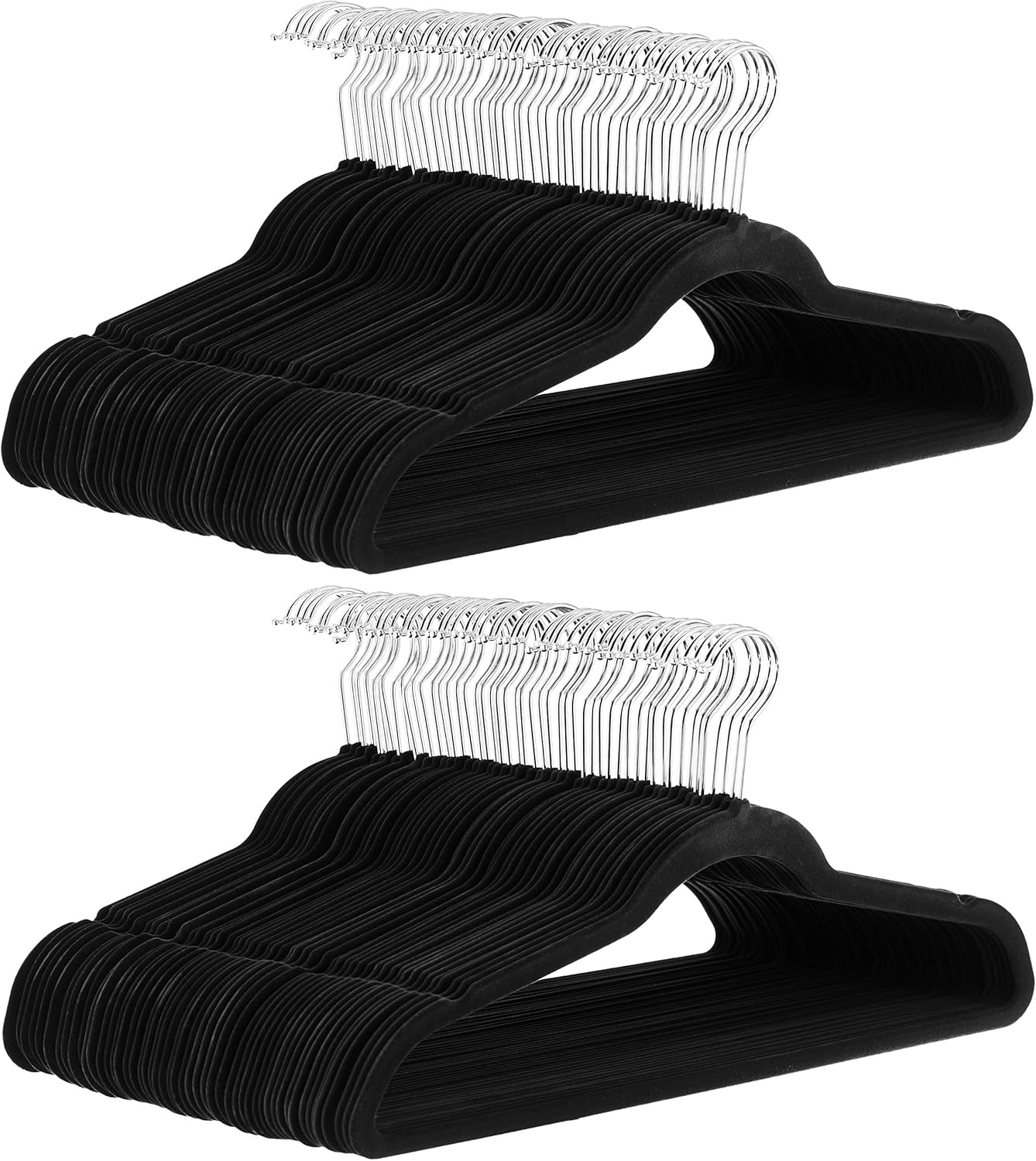 Amazon Basics Slim Velvet Non-Slip Space Saving Suit Clothes Hangers, Closet Organizer, Black, 50-Pack