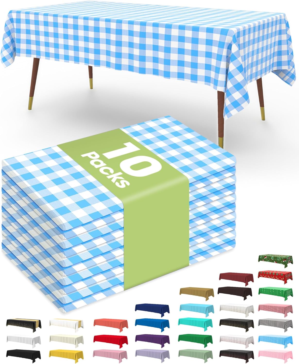 Pureegg Plastic Table Cloth 10 Pack, 54 x 108 Inch Disposable Table Cloths for Party, Picnic and Wedding, Rectangle, White
