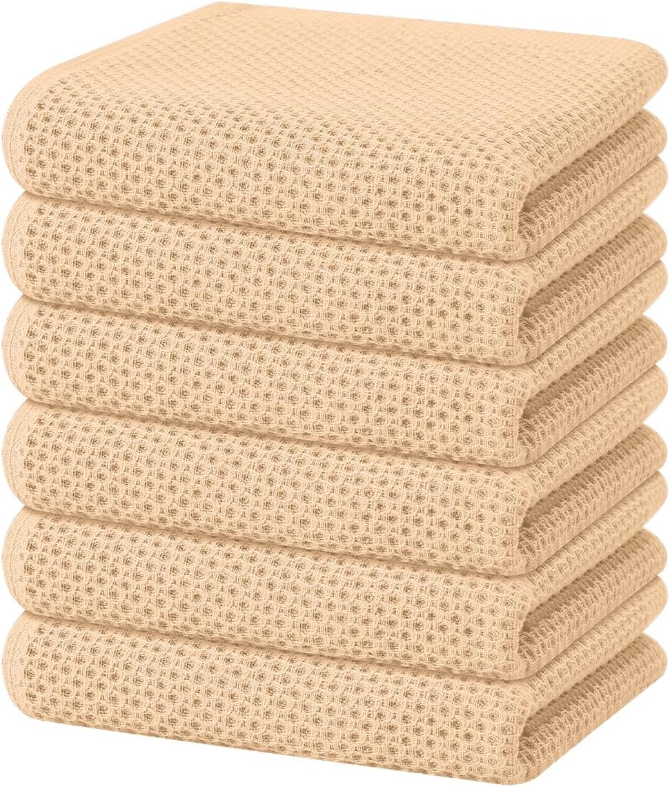 Homaxy 100% Cotton Waffle Weave Kitchen Dish Cloths, Ultra Soft Absorbent Quick Drying Dish Towels, 12 x 12 Inches, 6-Pack, Dark Grey
