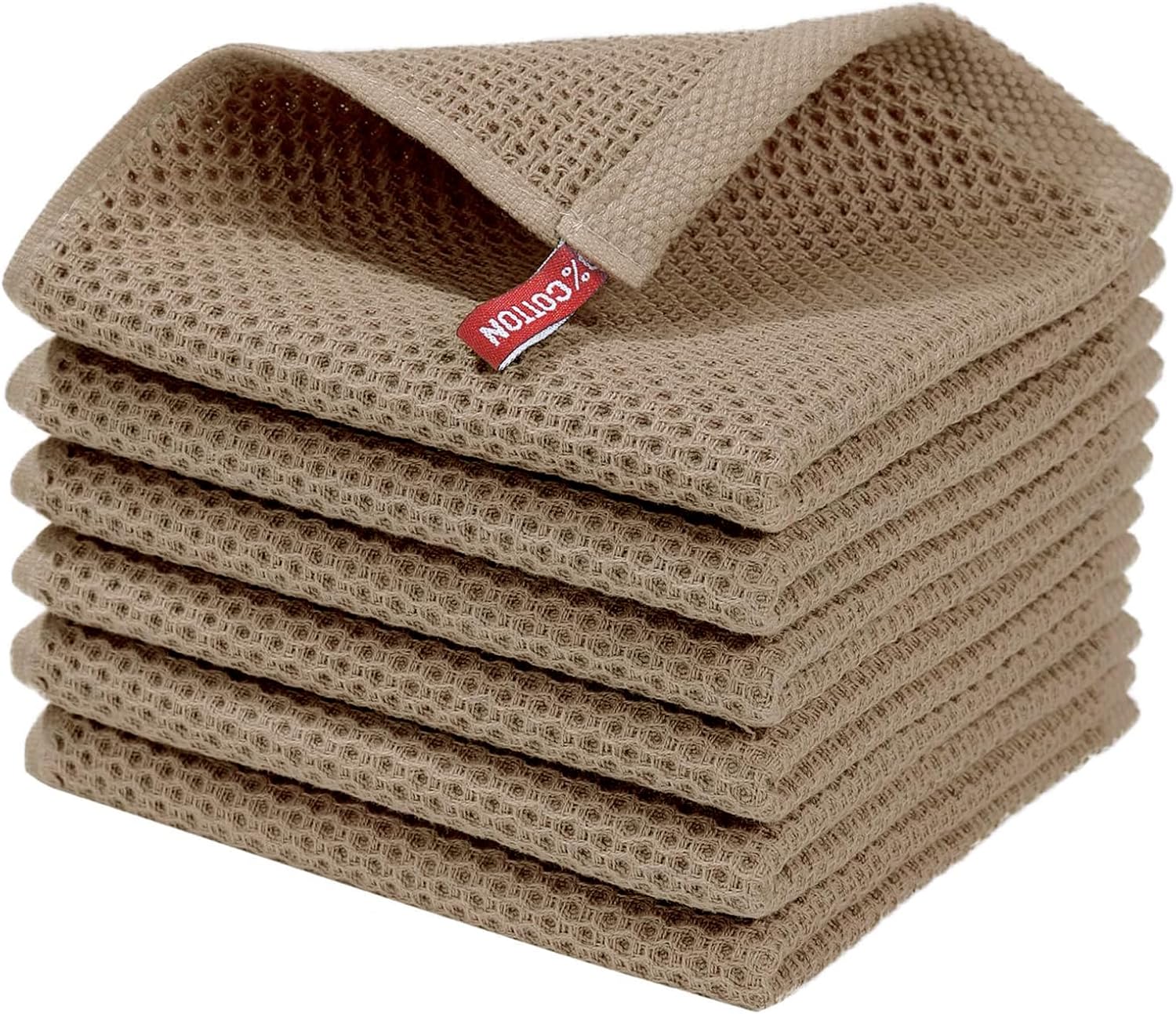 Homaxy 100% Cotton Waffle Weave Kitchen Dish Cloths, Ultra Soft Absorbent Quick Drying Dish Towels, 12 x 12 Inches, 6-Pack, Dark Grey