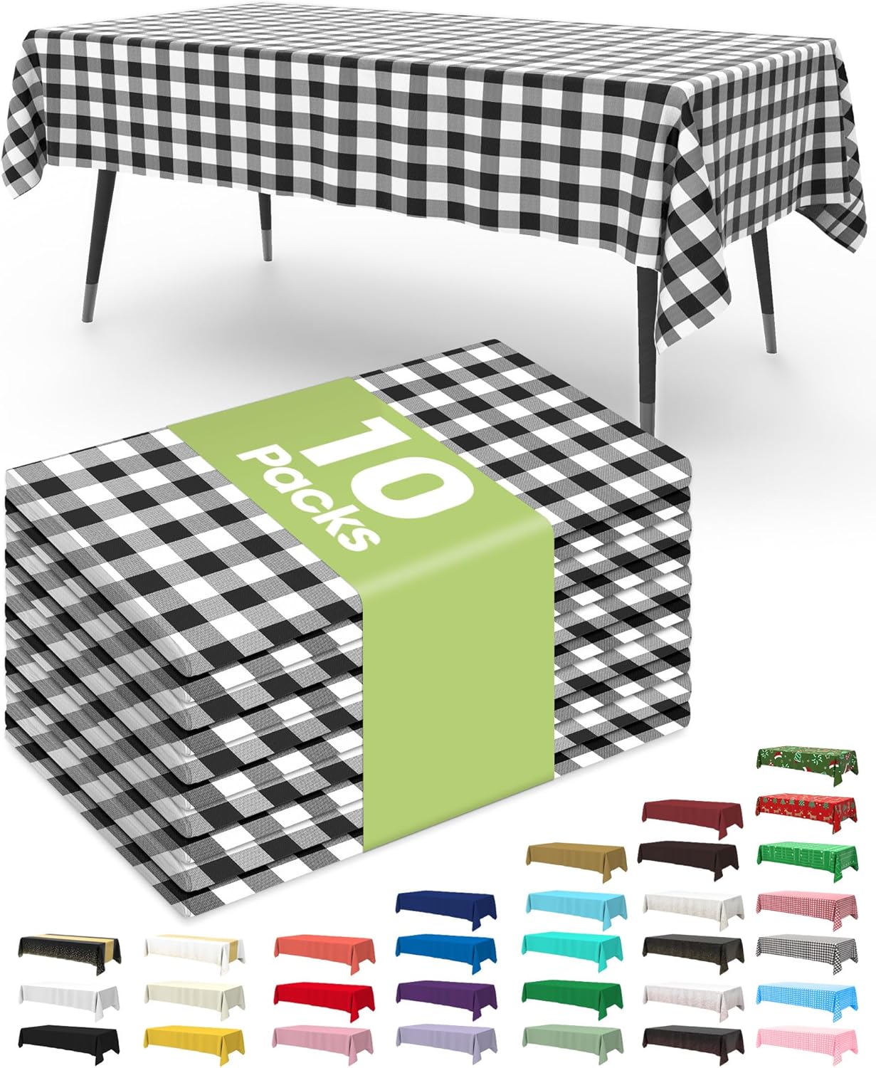 Pureegg Plastic Table Cloth 10 Pack, 54 x 108 Inch Disposable Table Cloths for Party, Picnic and Wedding, Rectangle, White