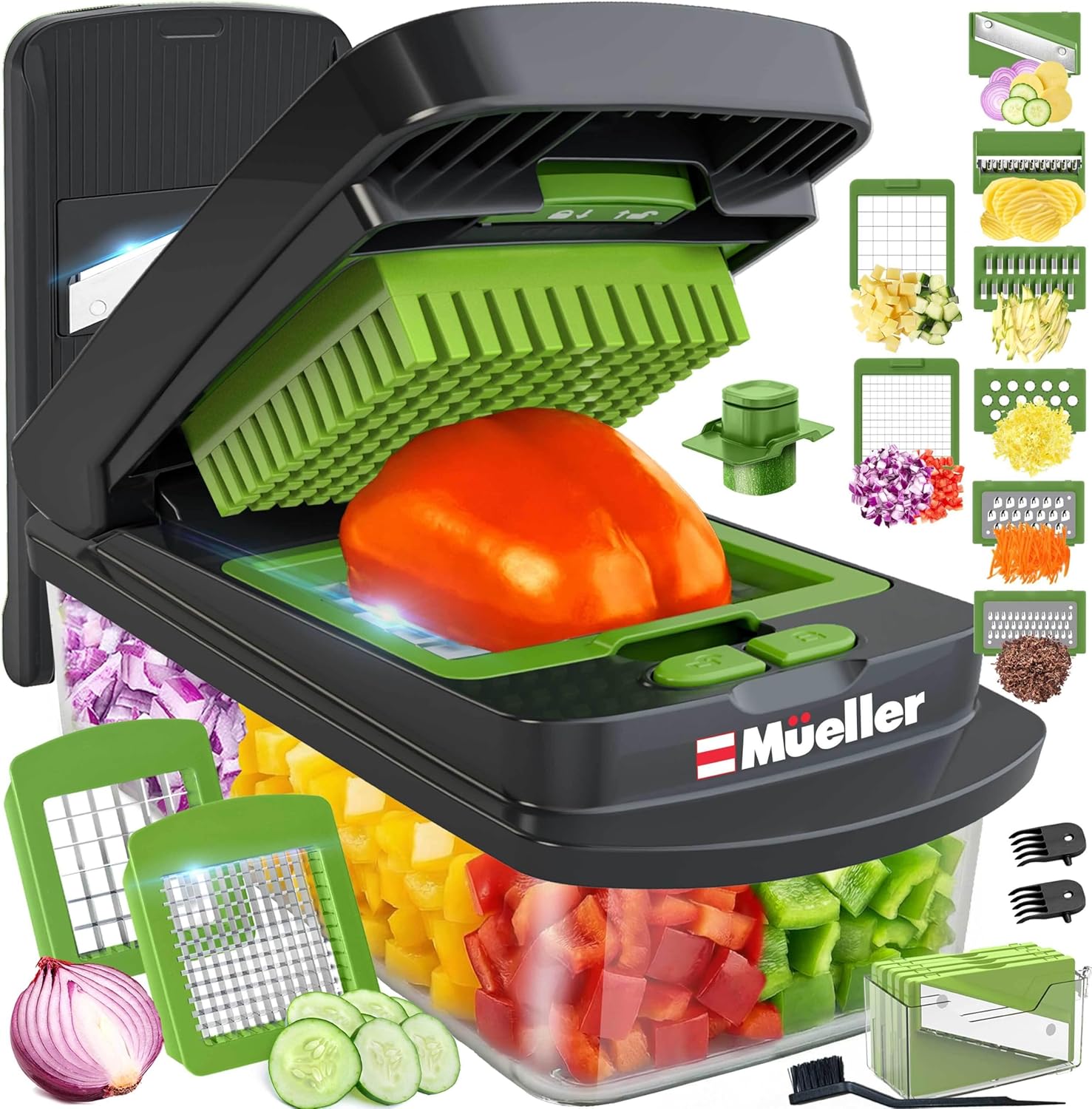 Mueller The Real Original Pro Chopper since 2013 Vegetable Chopper Mandoline Slicer, 8 Blade Food Veggie Chopper Onion Vegetable Cutter with Container, Kitchen Gadgets & Essentials, (10 in 1)