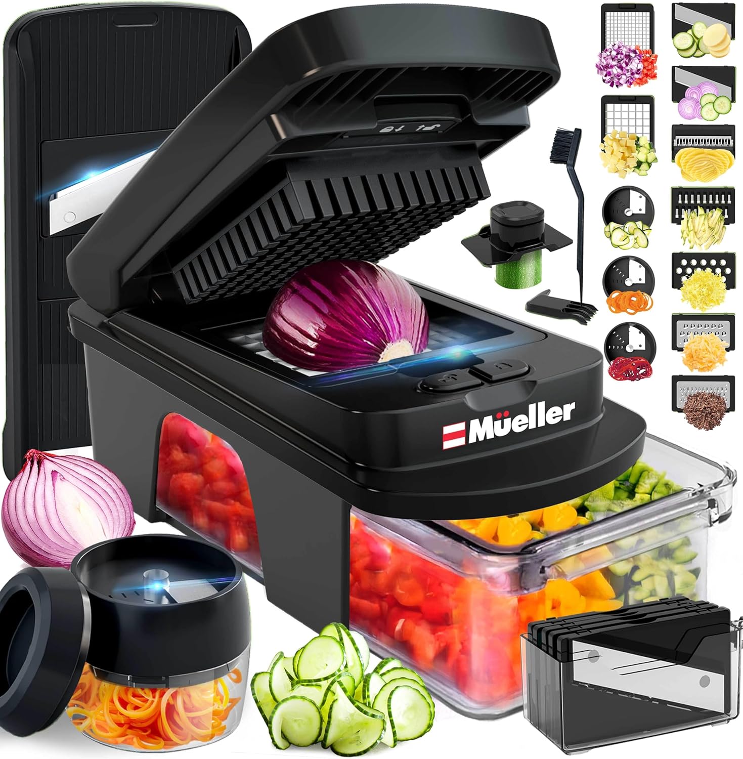 Mueller The Real Original Pro Chopper since 2013 Vegetable Chopper Mandoline Slicer, 8 Blade Food Veggie Chopper Onion Vegetable Cutter with Container, Kitchen Gadgets & Essentials, (10 in 1)