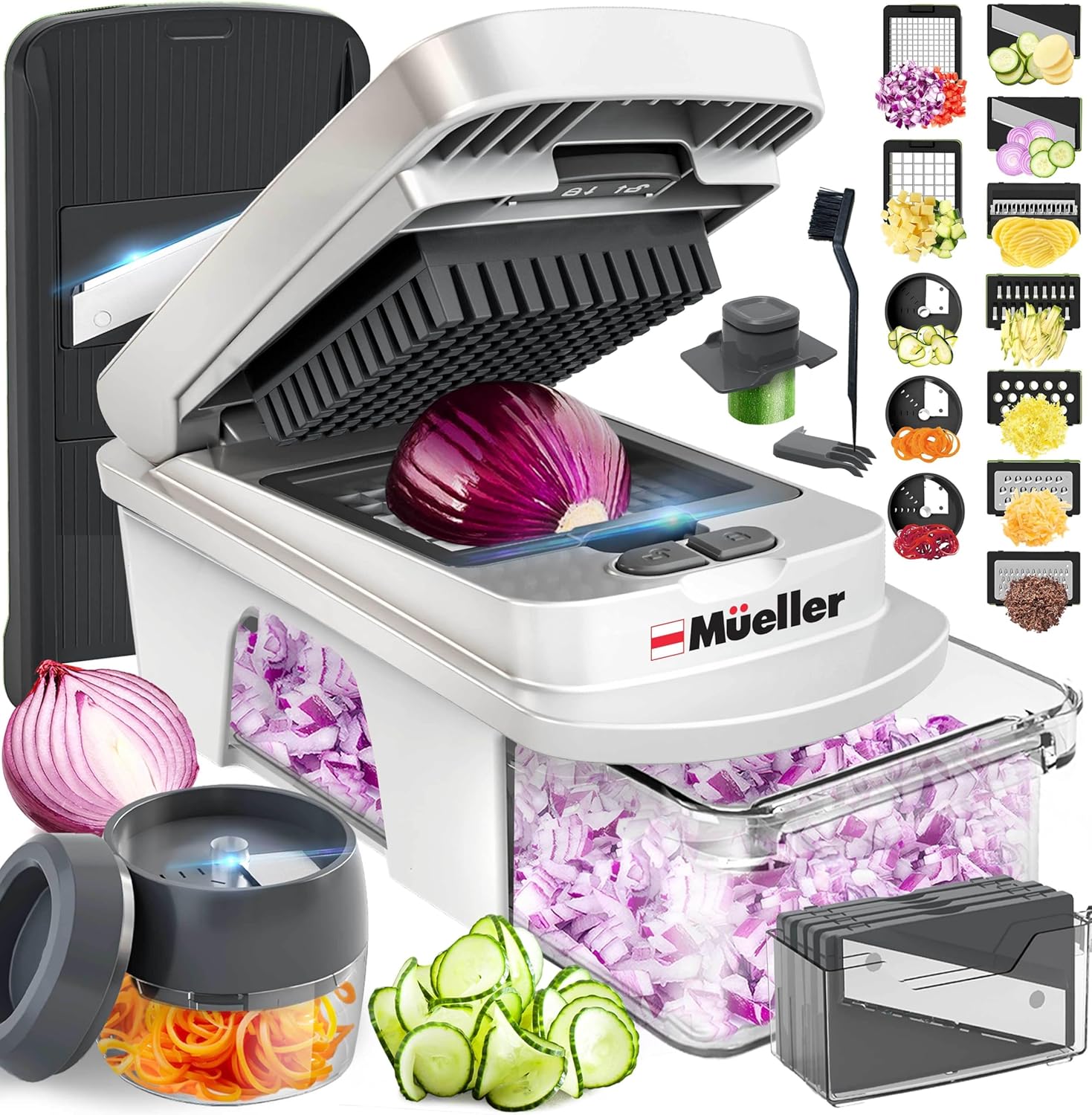 Mueller The Real Original Pro Chopper since 2013 Vegetable Chopper Mandoline Slicer, 8 Blade Food Veggie Chopper Onion Vegetable Cutter with Container, Kitchen Gadgets & Essentials, (10 in 1)