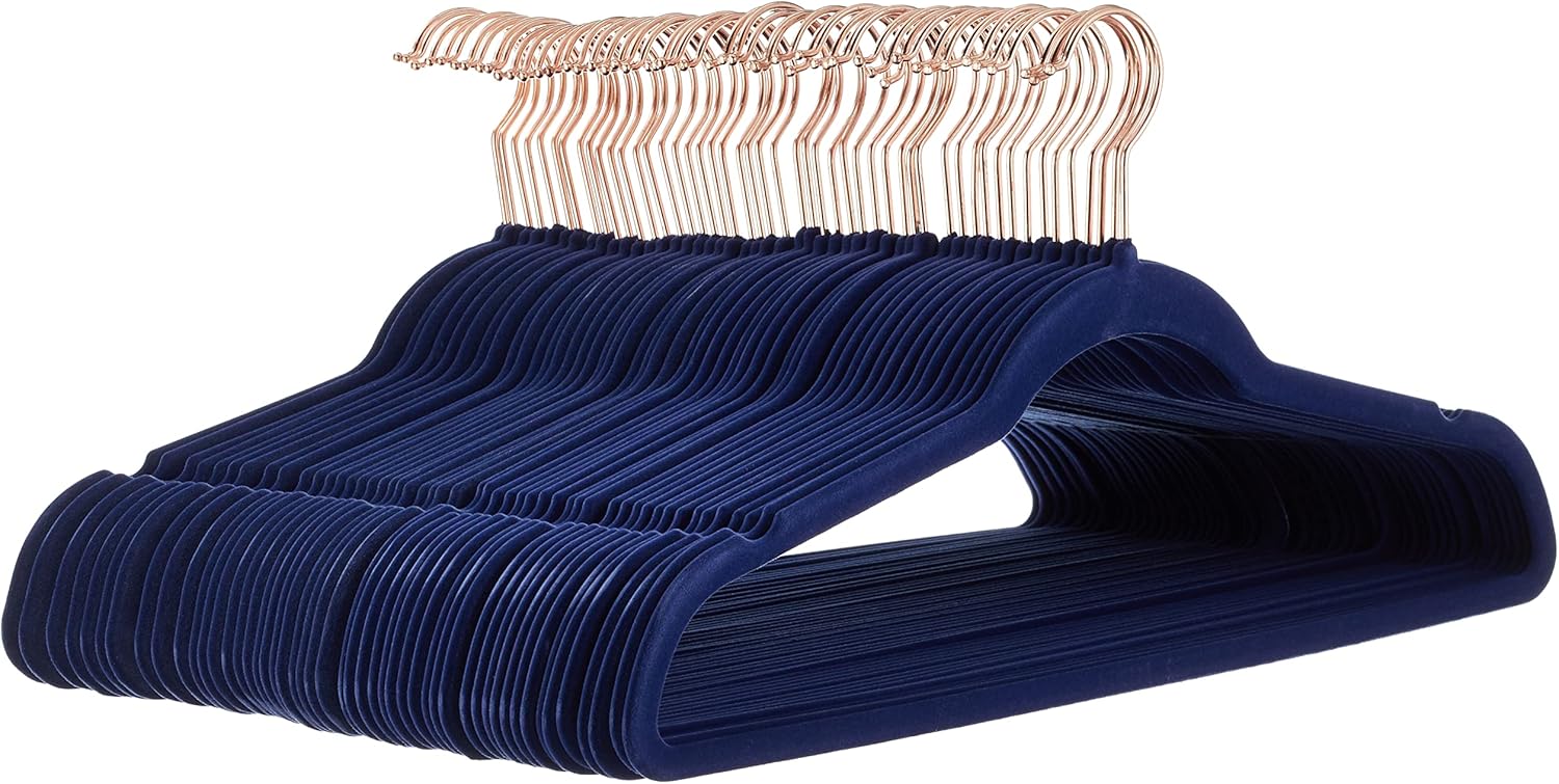 Amazon Basics Slim Velvet Non-Slip Space Saving Suit Clothes Hangers, Closet Organizer, Black, 50-Pack