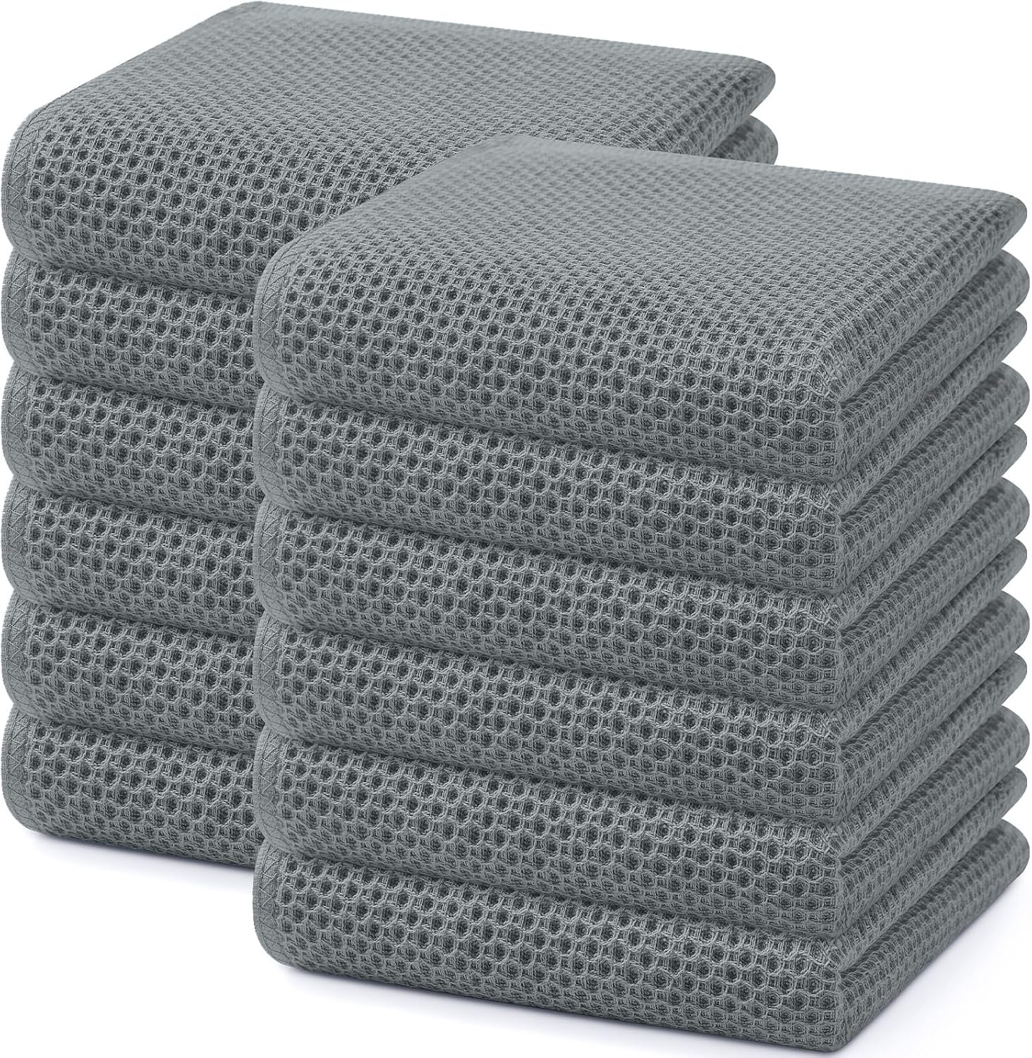 Homaxy 100% Cotton Waffle Weave Kitchen Dish Cloths, Ultra Soft Absorbent Quick Drying Dish Towels, 12 x 12 Inches, 6-Pack, Dark Grey