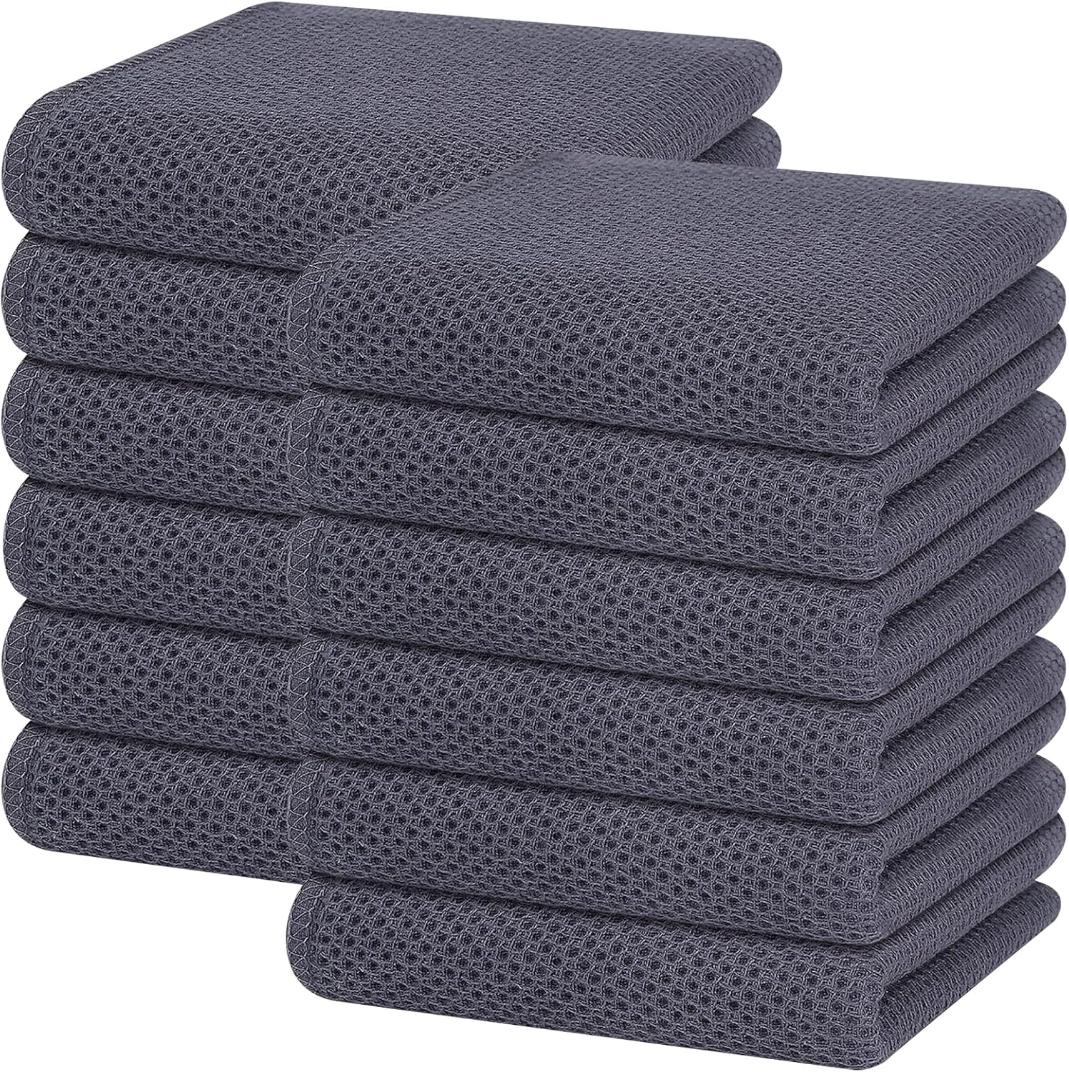 Homaxy 100% Cotton Waffle Weave Kitchen Dish Cloths, Ultra Soft Absorbent Quick Drying Dish Towels, 12 x 12 Inches, 6-Pack, Dark Grey